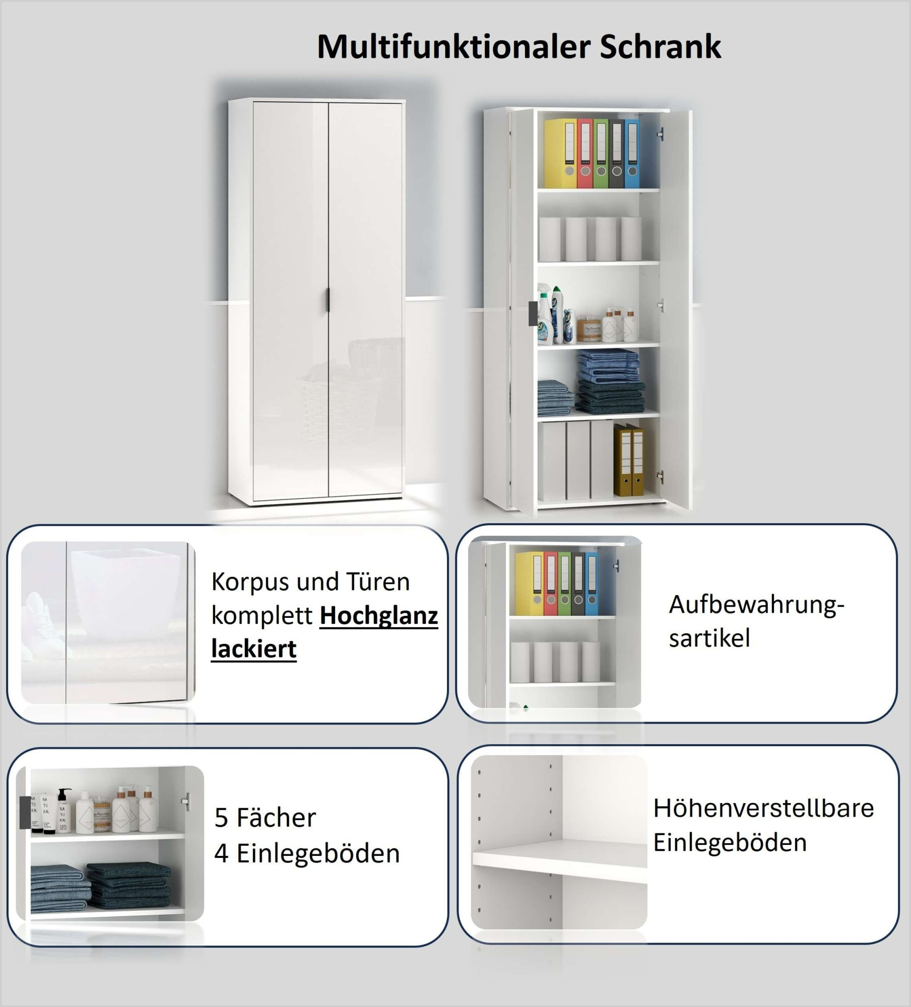 Home affaire Armoire multi-usages »Stauraumschrank , Breite 72,5 cm , Höhe 178 cm« 1 cuis tlg. 2 Türen, 4 Einlegeböden-Schrank hochglanz lackiert