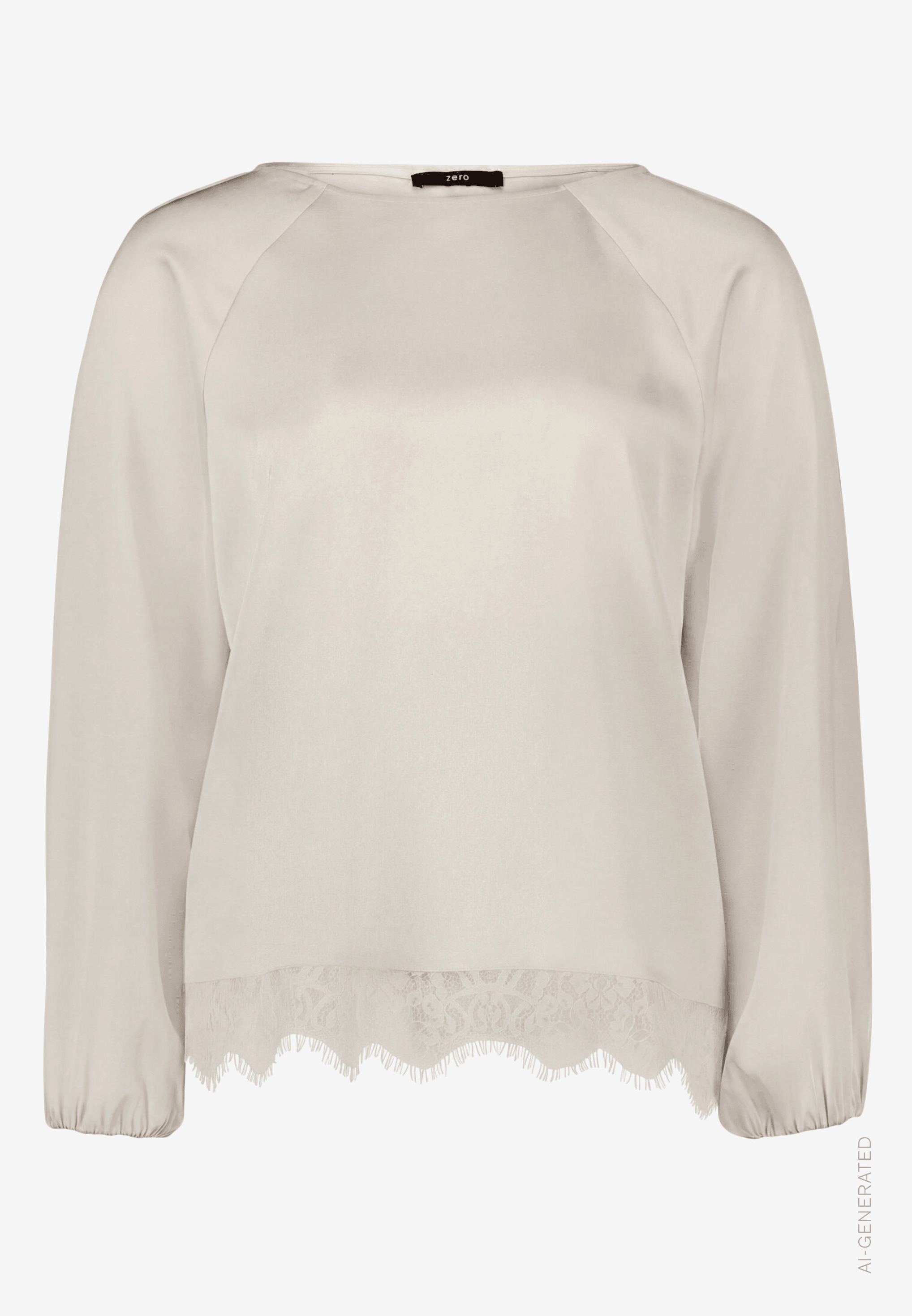Zero Chemise en satin Satin Langarmshirt mit Häkelkante am Saum