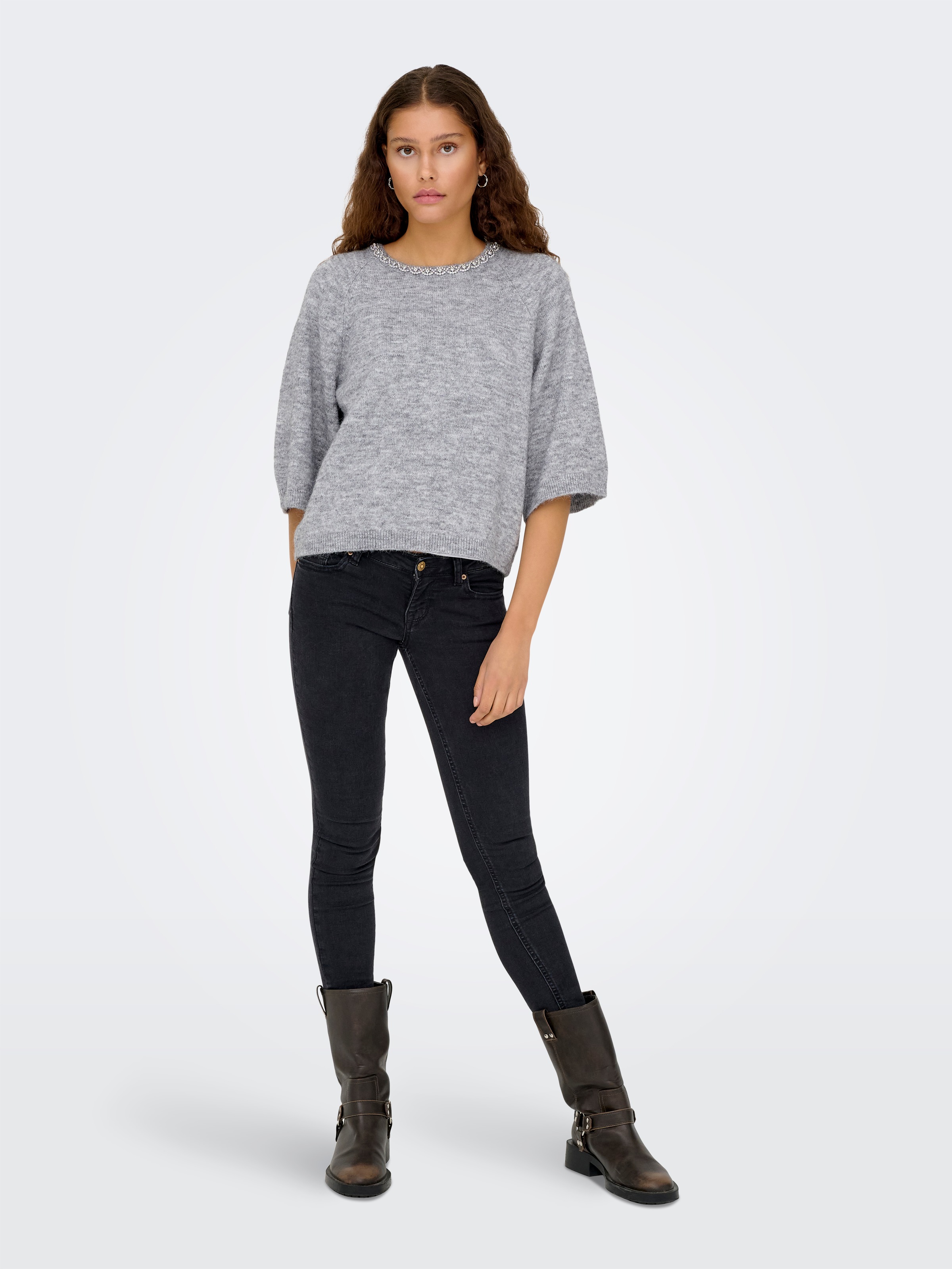 JDY Pull en tricot »JDYALVA LIFE 3/4 EMBELLISH PULL KNT NOOS« mélange de matériaux