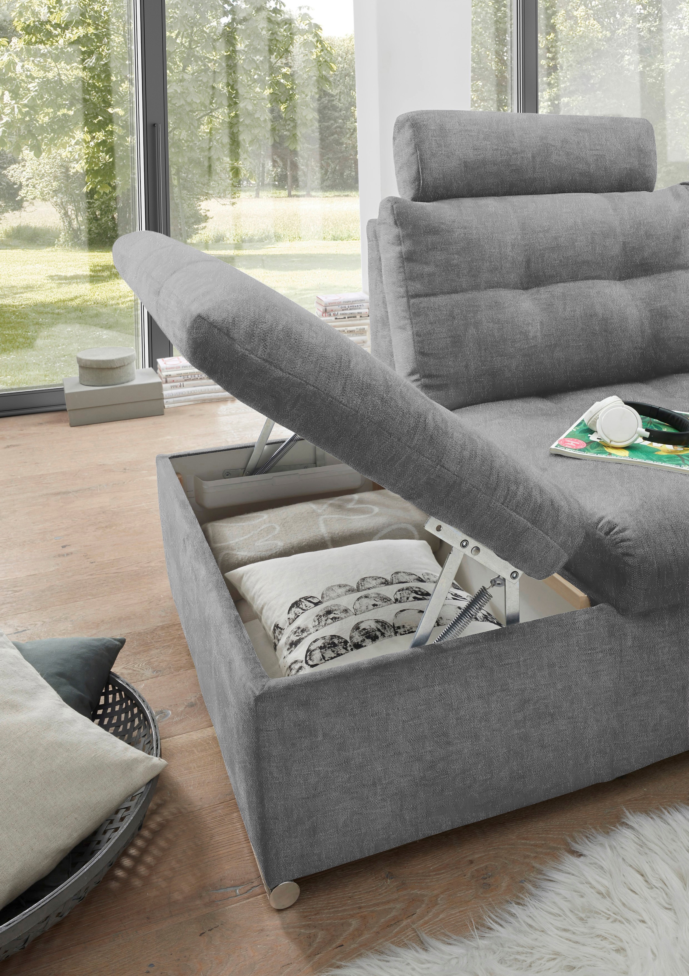 ED EXCITING DESIGN Paysage de salon »Nalo U-Form mit Bettfunktion, Bettkasten« réglage des accoudoirs, appuie-têtes & 3 coussins lombaires