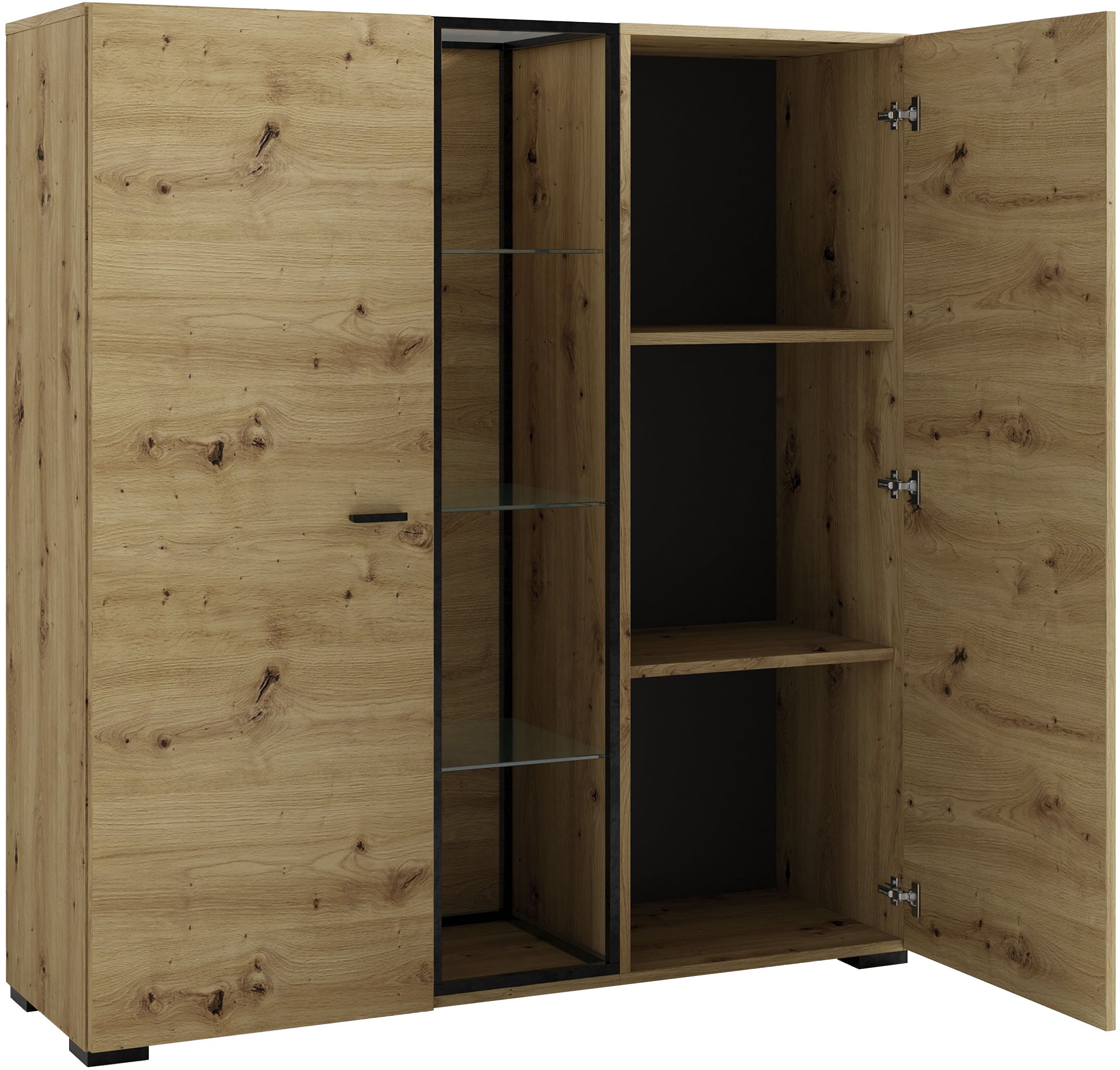 byLIVING Highboard »FRAME« Artisan Eiche, 9 Fächer, offene Fächer mit Glasböden im Metallrahmen
