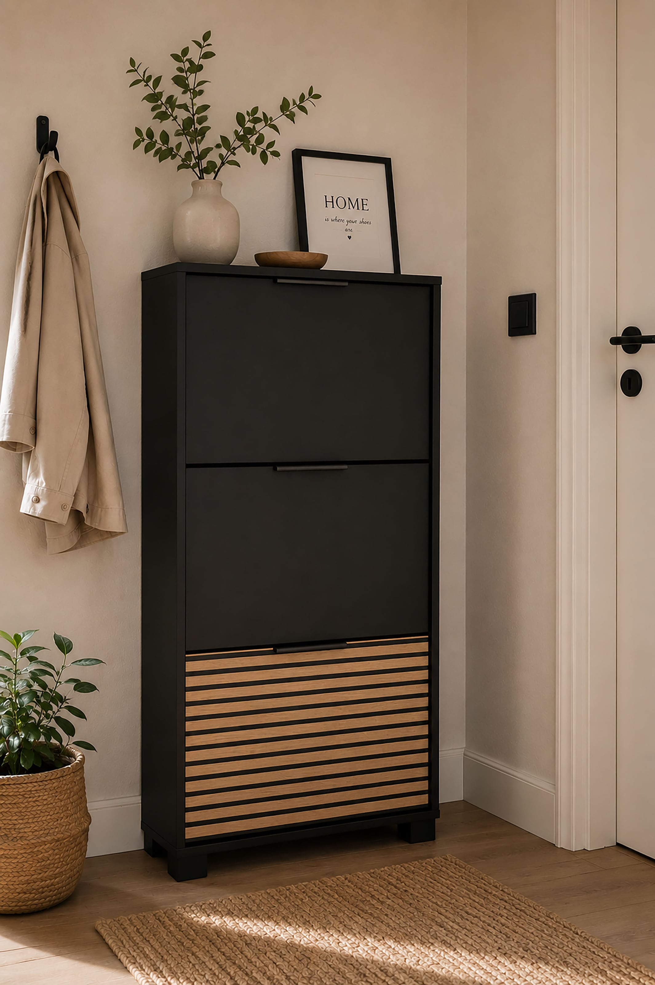 Schildmeyer Armoire à chaussures »HANK, 3 Klappen, Breite 59,8 cm, akustik-optik, MADE IN GERMANY« 1 cuis tlg. un rabat avec aspect plaques acoustiques, FABRIQUÉ EN ALLEMAGNE