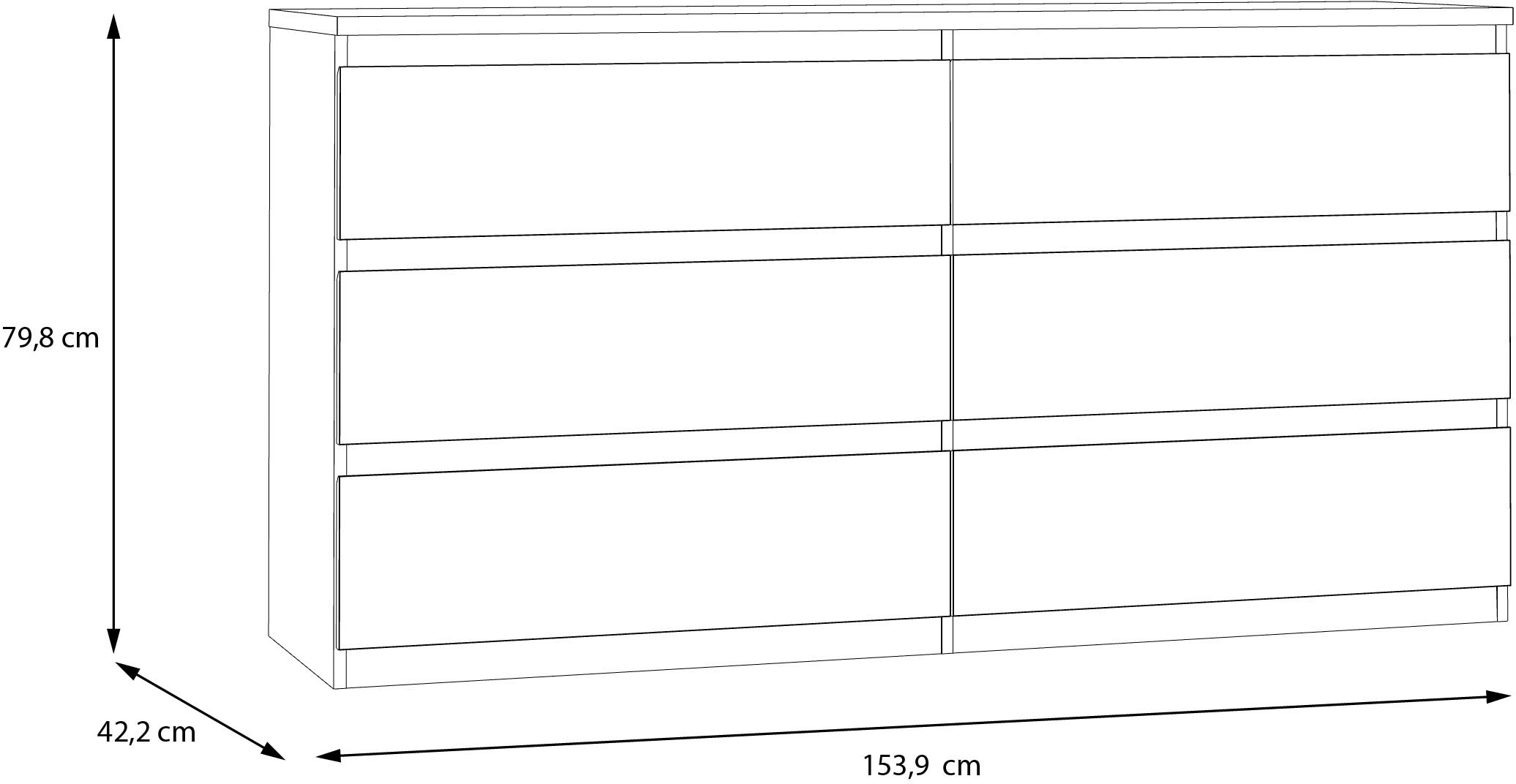 FORTE Commode »Edmore« grand commode, façade sans poignée, espace de rangement, 6 tiroirs
