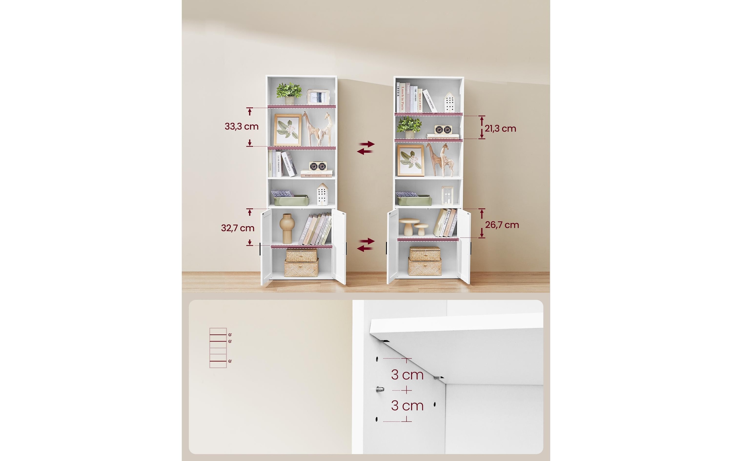VASAGLE Regal »60 x 24 x 175 cm« Sechsstöckiges Standregal mit Türen und offenen Fächern aus Holz