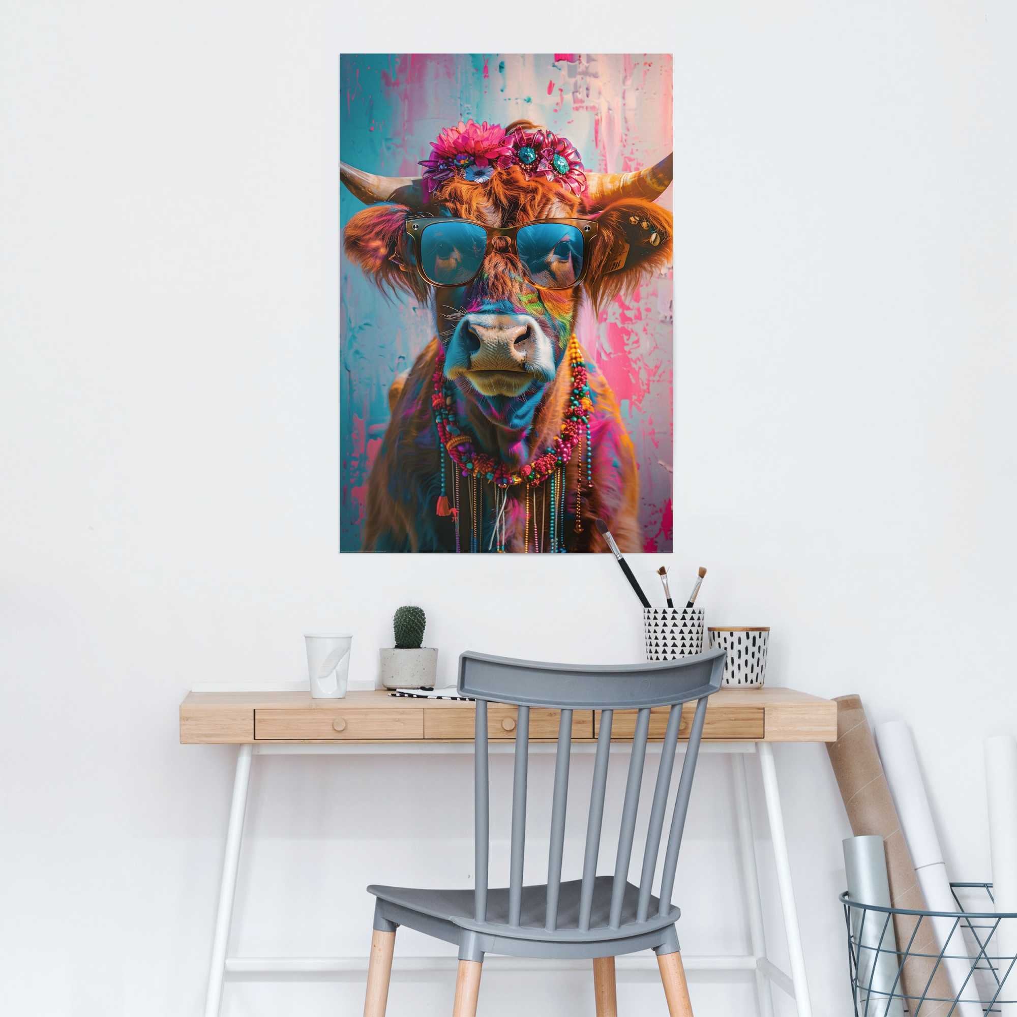 Reinders! Poster »Festival Cow« Teenager Zimmer - Blumen - Mehrfarbig - 150 gr. Papier - 61x91,5 cm