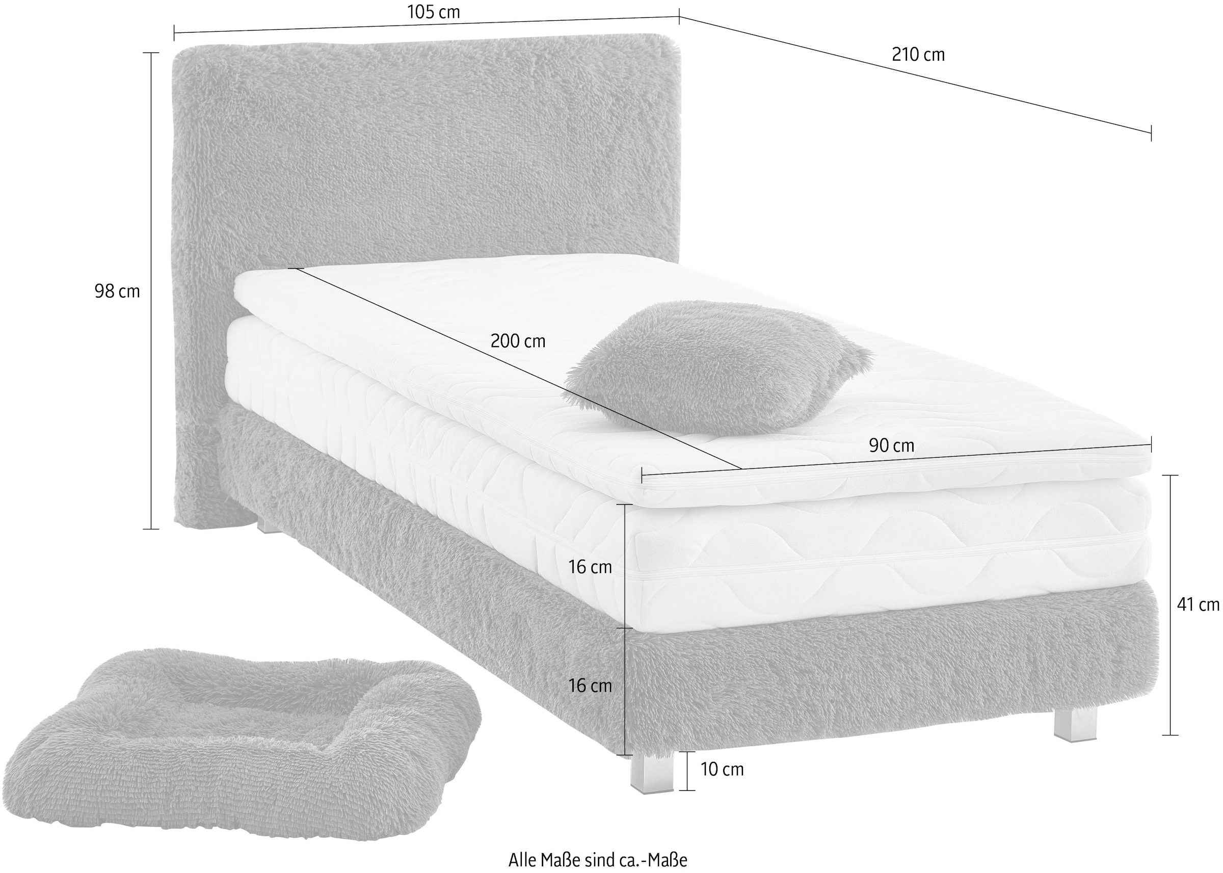 Westfalia Schlafkomfort Lit de boxe »Nara« aus Fellimitat, wahlweise in H2, H3 & H4 erhältlich