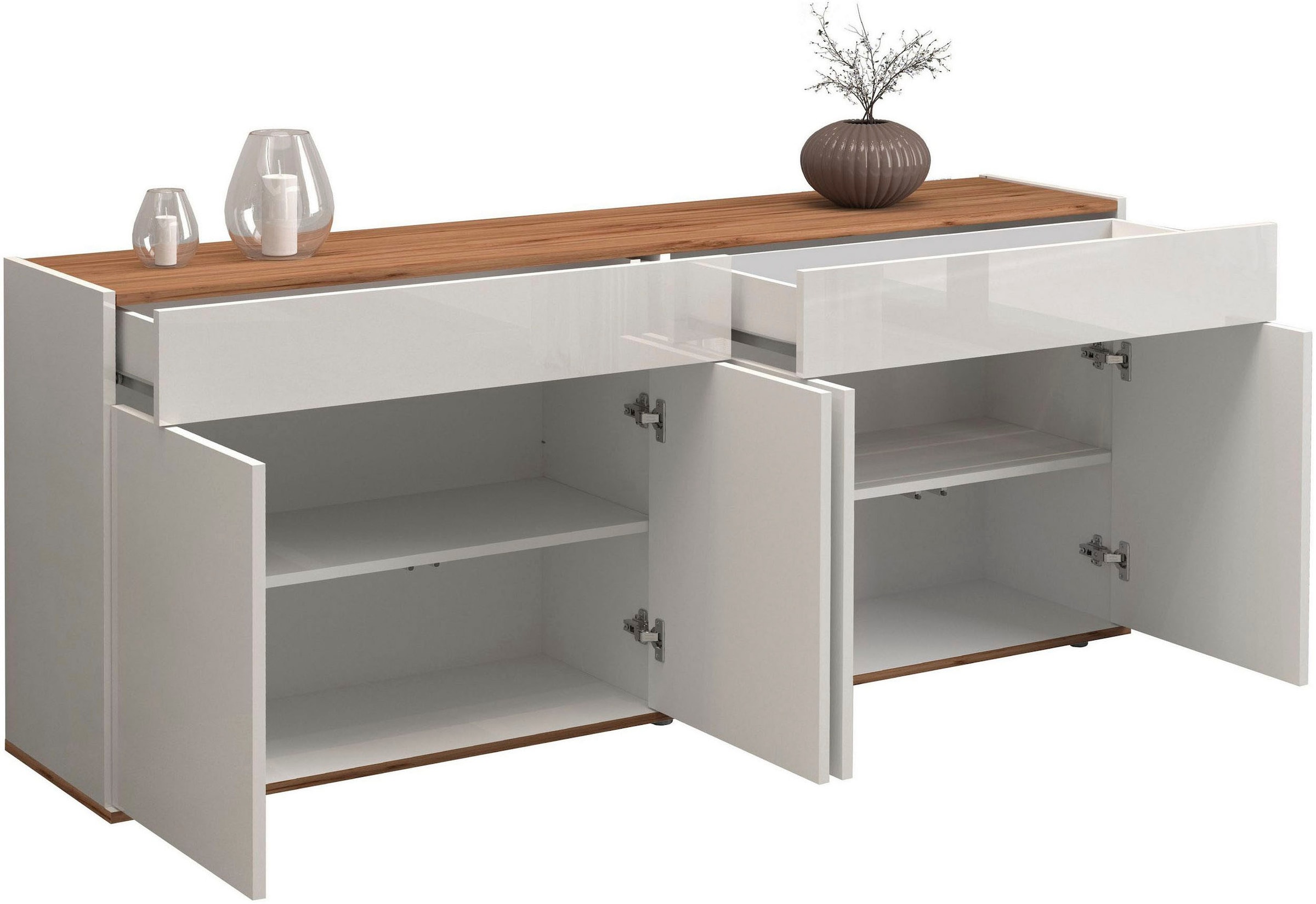 GOODproduct Sideboard »Garda Kommode, Schrank, 4 Türen mit Push-to-Open, Made in Italy« Hochglanzlackierte Fronten,2 Schubladen, grifflos Breite 160,1 cm