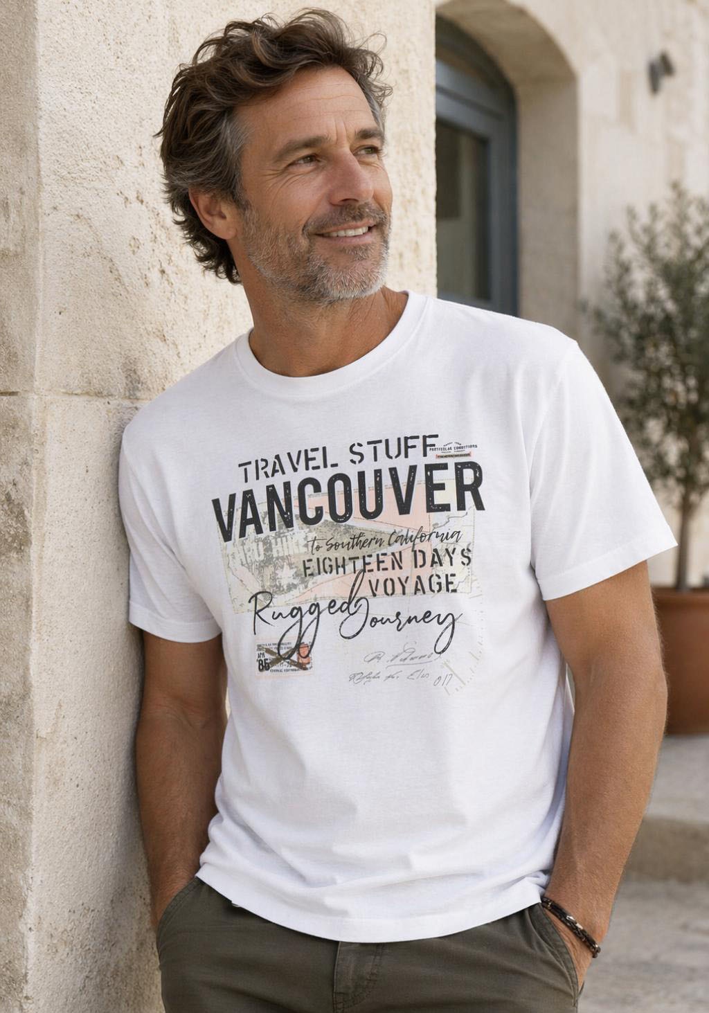 Man's World T-shirt manches courtes, imprimé, col rond, en jersey extensible