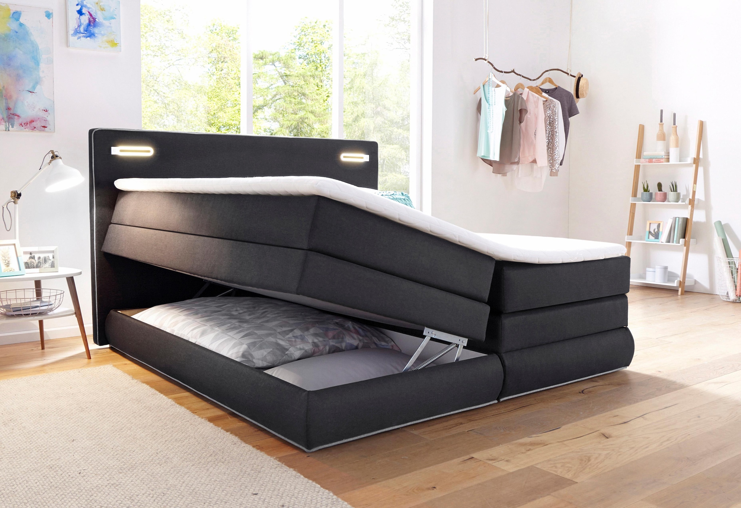 COLLECTION AB Lit boxspring »Ninoni« inkl. Bettkasten, Topper und wahlweise mit LED-Beleuchtung