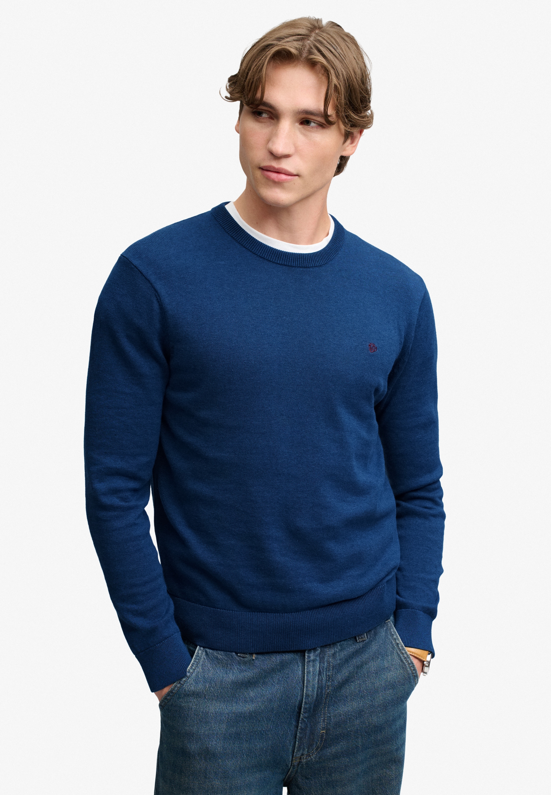 Superdry Pull à col rond »PREP ESSENTIAL COTTON JUMPER« Coton, coupe slim