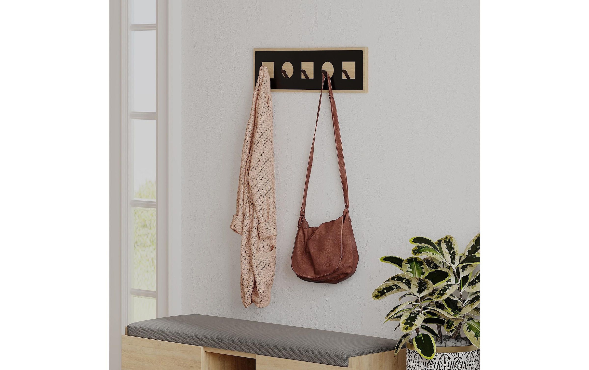 WOODY FASHION Barre de penderie »Icon Sapphire 5 Haken, Nature/Schwarz«