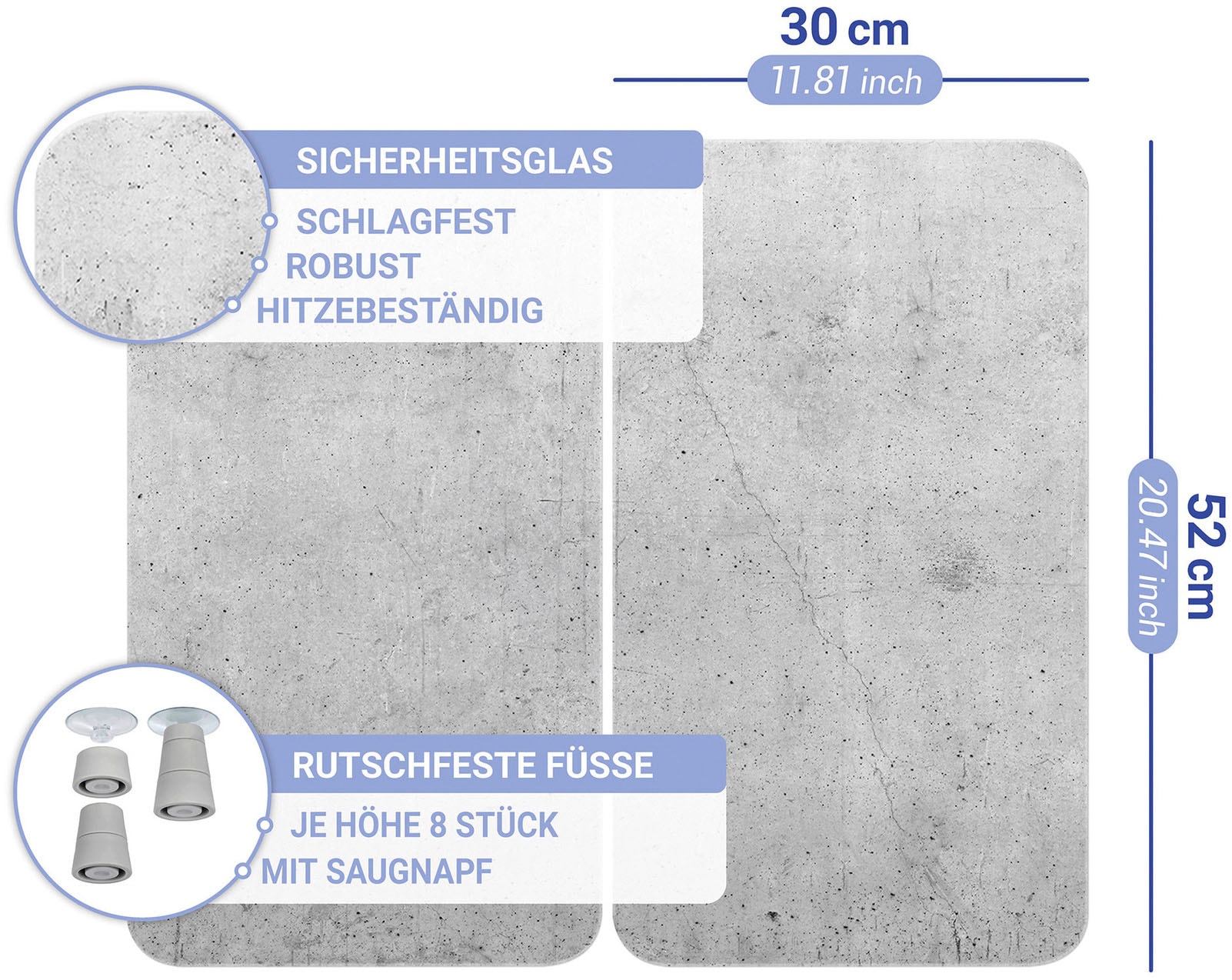 WENKO Plaque de recouvrement de la cuisinière »Universal Modell Beton« Herdabdeckung für alle Herdarten, kratzfest, mit rutschfesten Füssen