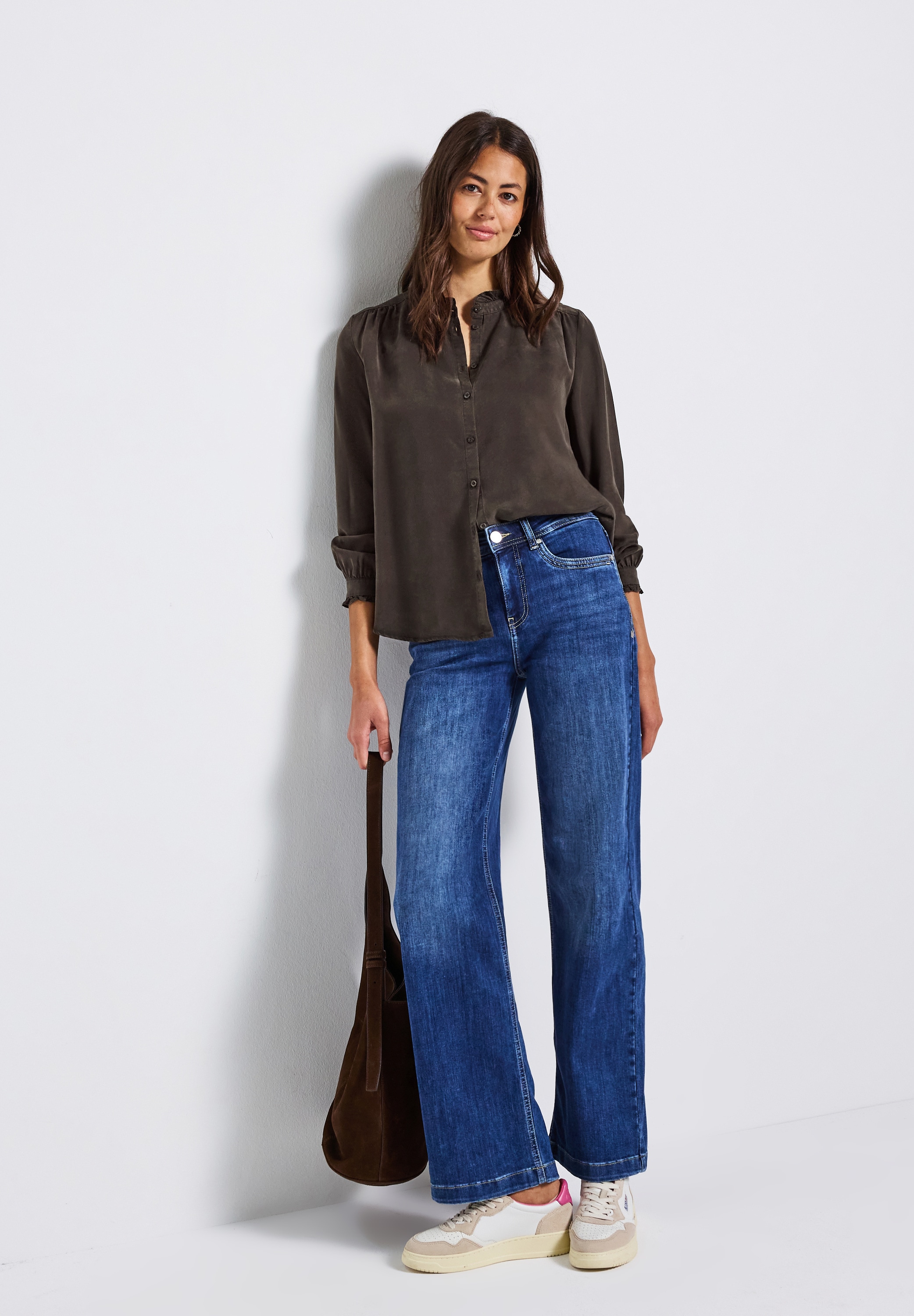 STREET ONE Blouse à manches longues , mit Rüschendetails, Washed Look
