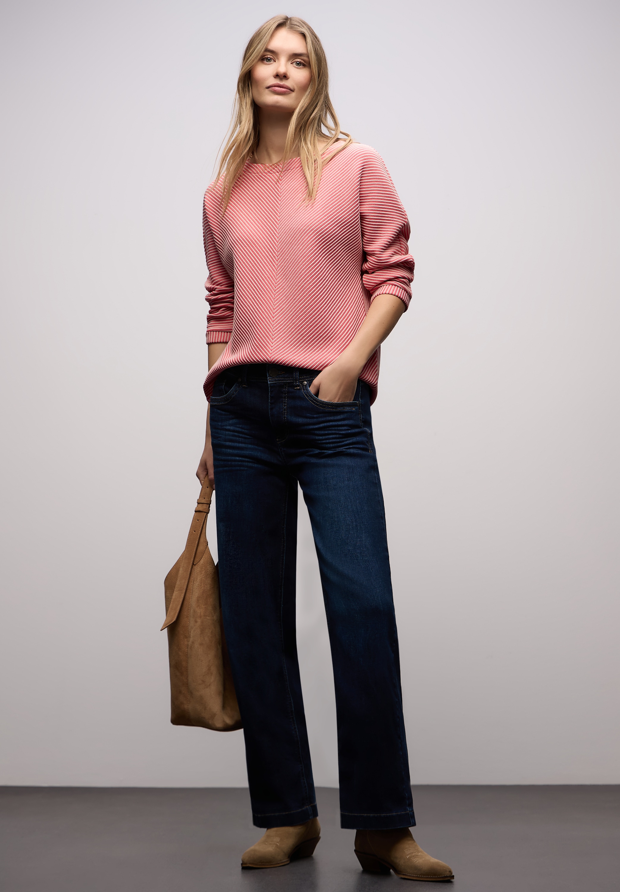 STREET ONE Pull en tricot 3/4-Arm mit Two-Tone-Effekt und feinem Strukturmuster