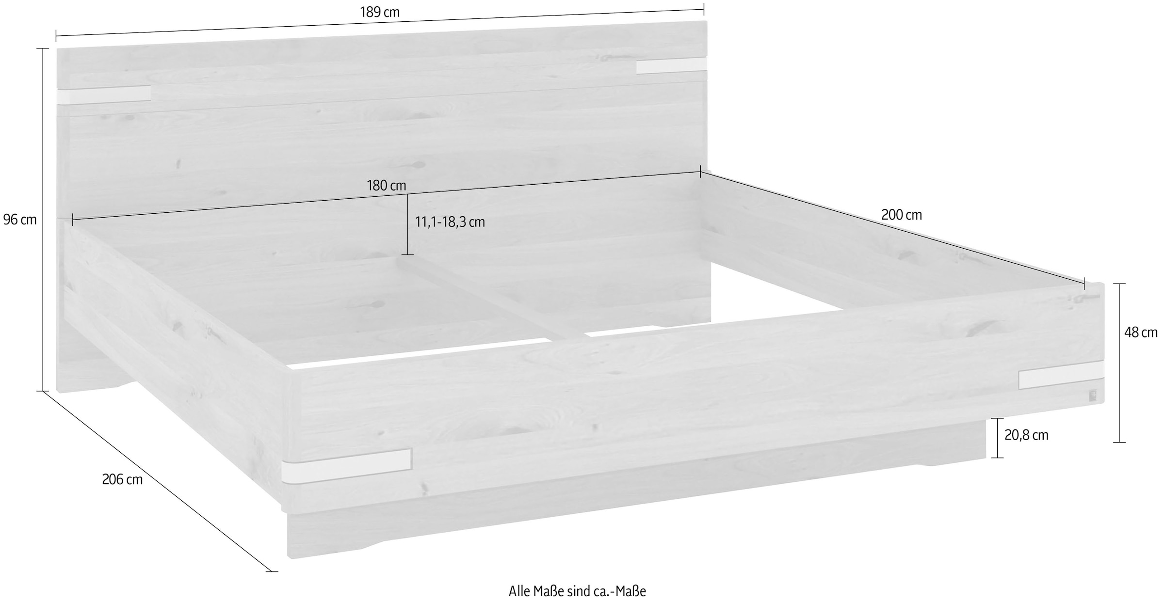 Musterring Lit en bois »Savona, Bettgestell, Bettrahmen, teilmassiv Bianco-Eiche« Capacité 220 kg, réglage 4 positions de hauteur de couchage, MADE IN GERMANY,  tête de lit en chêne Bianco massif, détails en chrome, différentes tailles