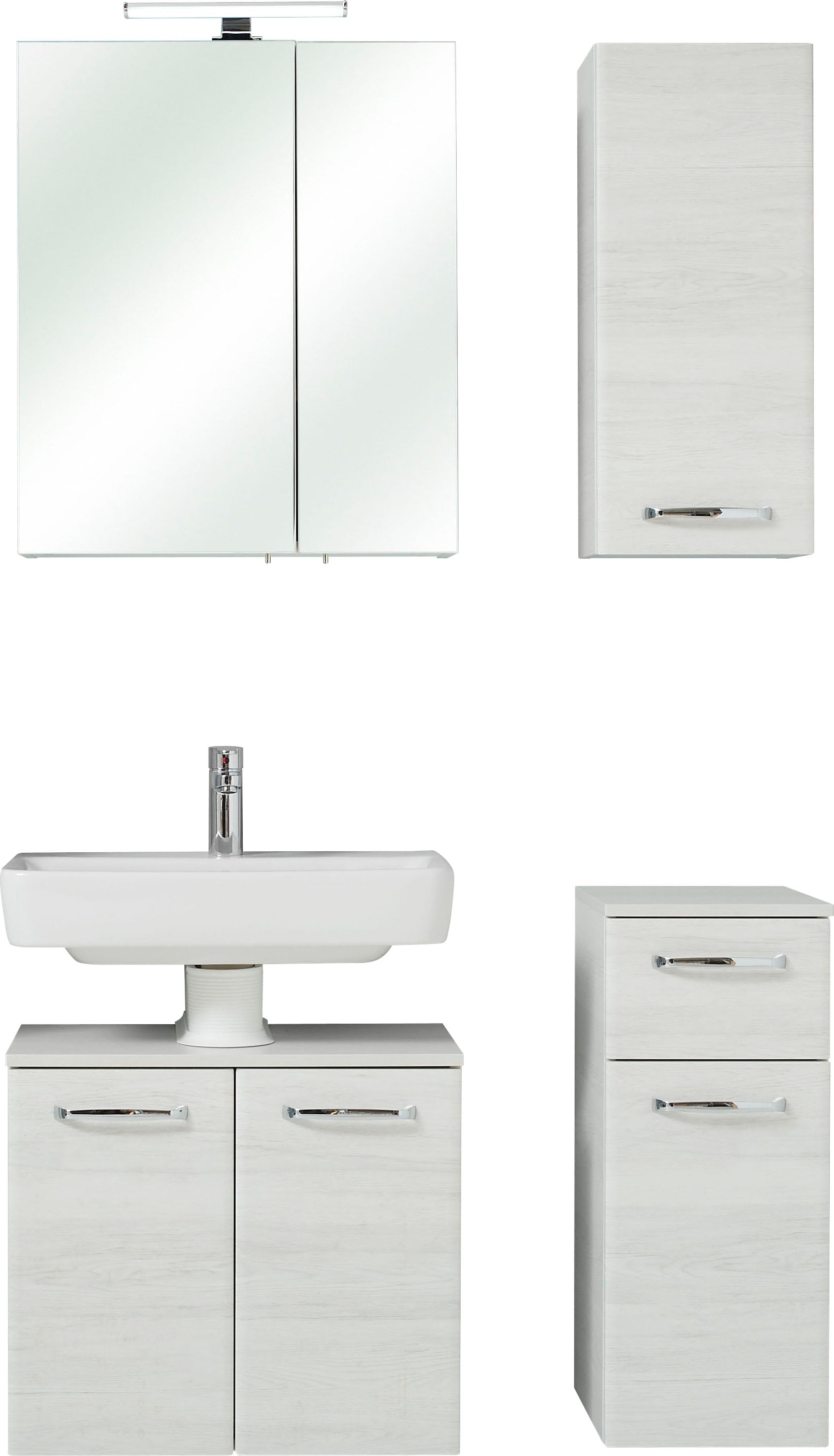 Saphir Ensemble de meubles de salle de bain »Quickset 936 4-teilig, Waschbeckenunterschrank mit LED-Spiegelschrank« Ensemble, 4 cuis tlg.