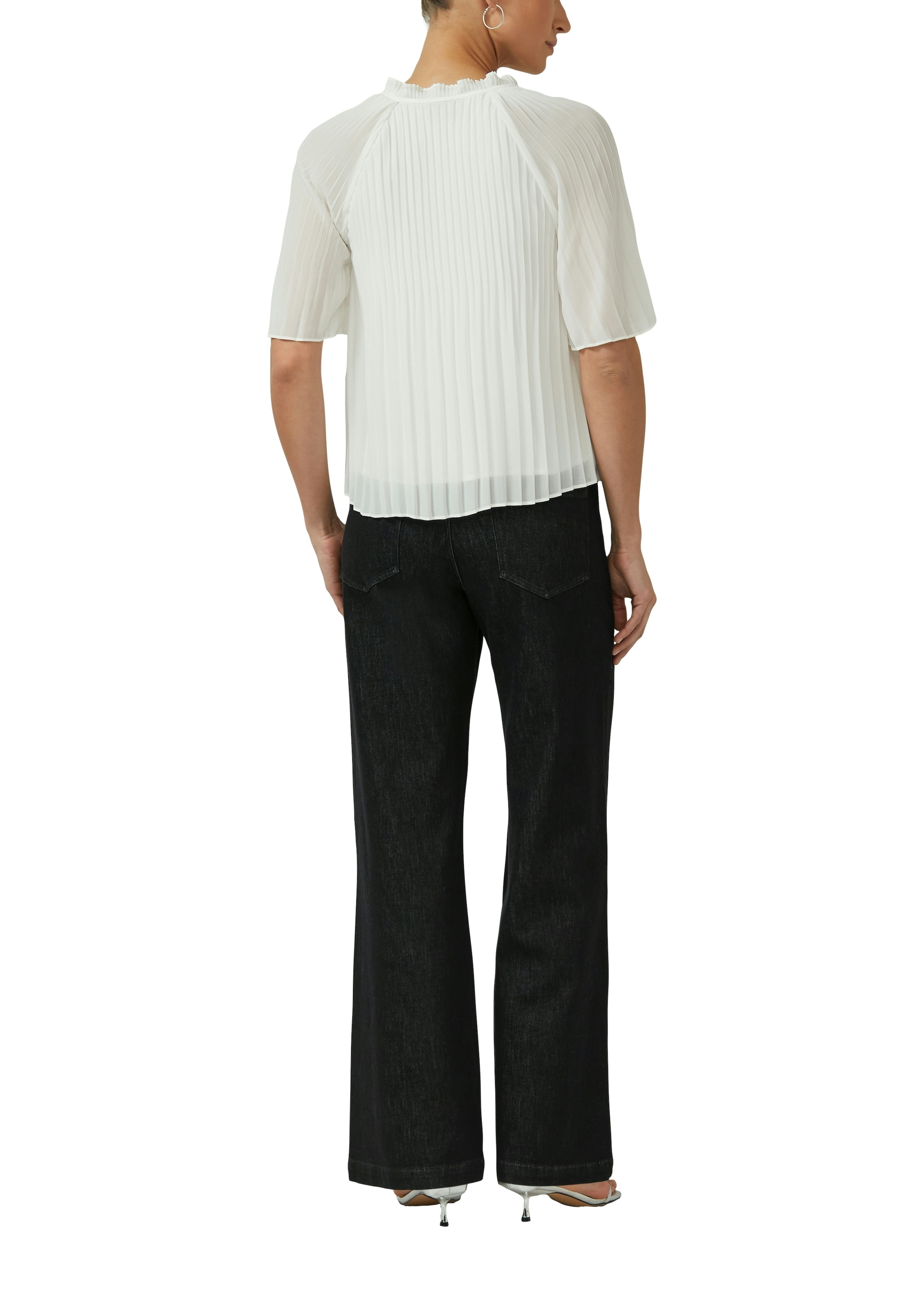 s.Oliver BLACK LABEL Blouse plissée avec plissé, aspect imprimé, facile d'entretien, coupe mi-longue