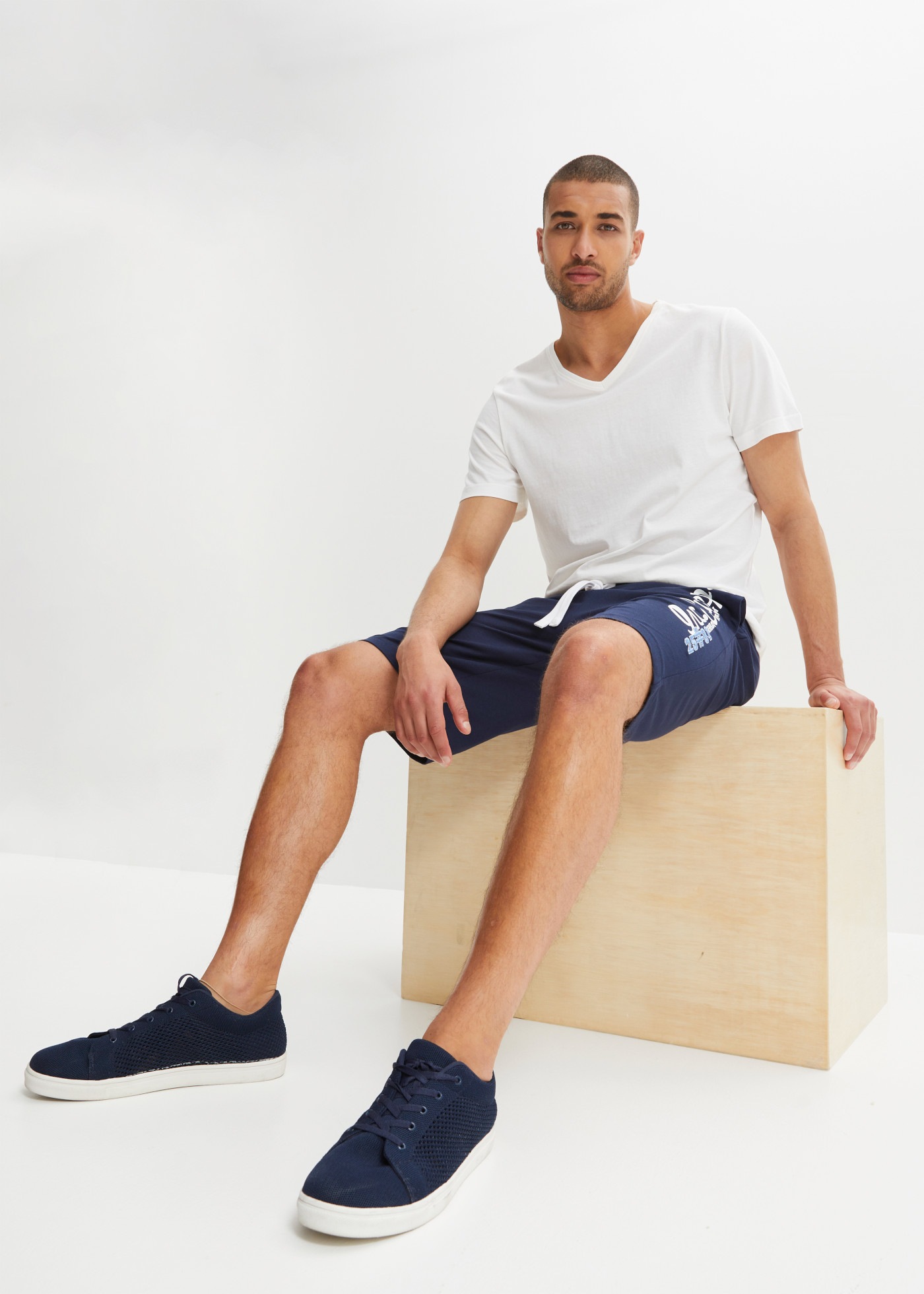 bonprix Bermuda  en coton, avec cordons contrastants, coupe régulière