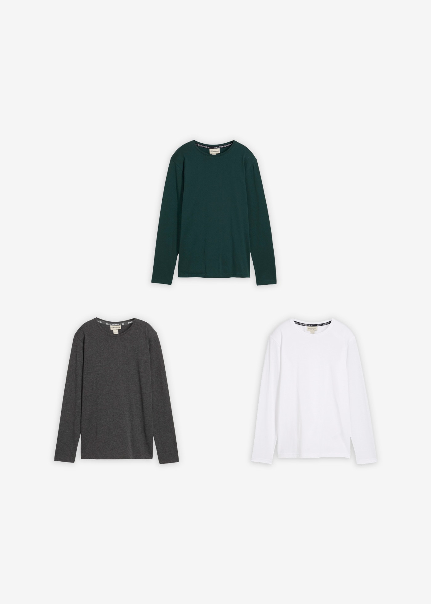 bonprix T-shirt à manches longues Paquet, 3 pour enfants, en paquet pratique de trois, en coton, couvrant les hanches