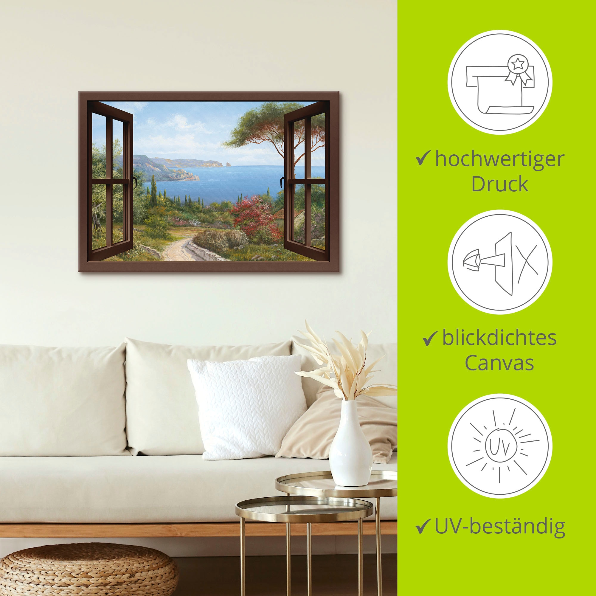 Artland Wandbild »Fensterblick Frühlingsmorgen« Fensterblick 1 Stk. tlg. als Leinwandbild, Poster, Wandaufkleber in verschied. Grössen