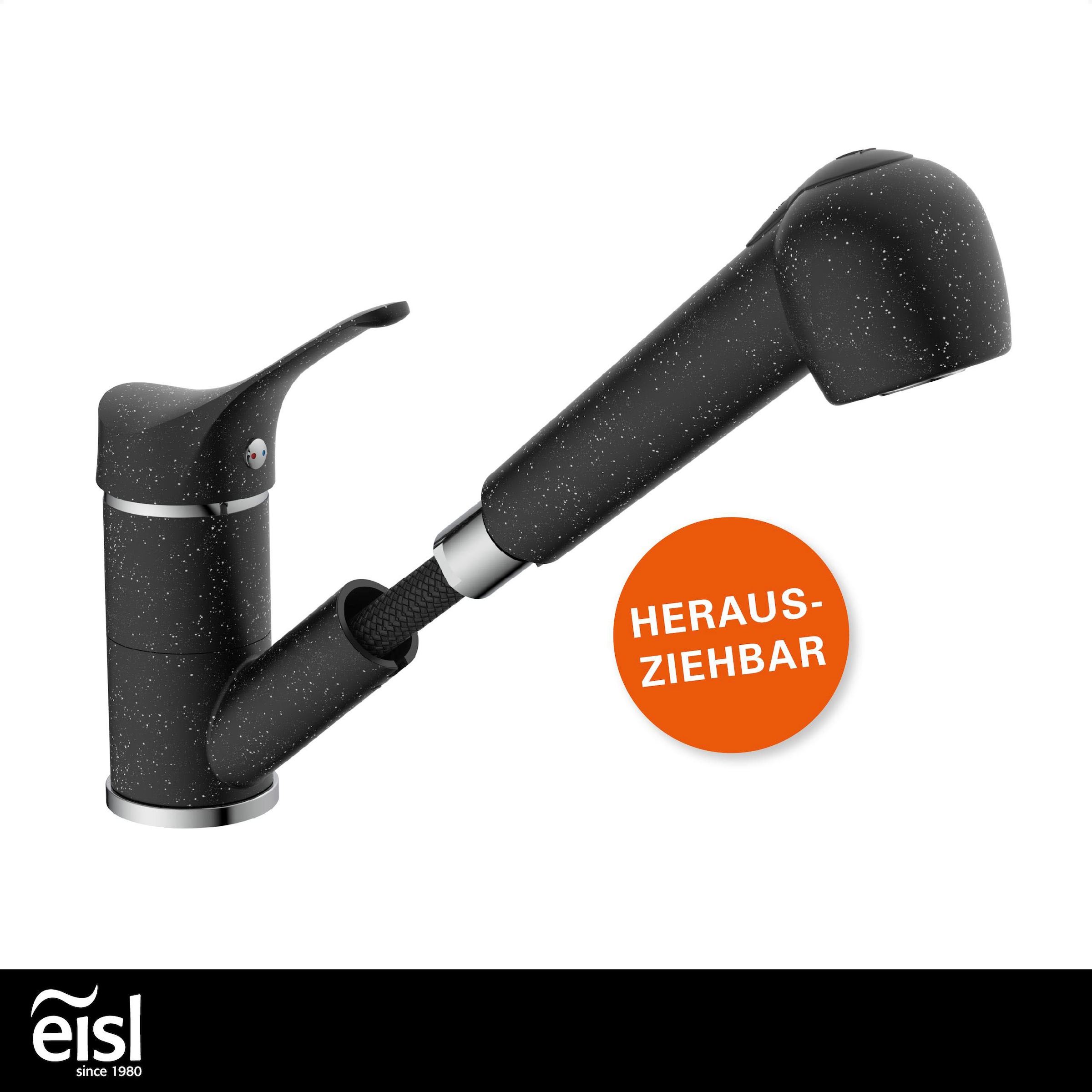 Eisl Robinet d'évier »GRANIT« basse pression, extractible, réglable en 2 positions, pivotant à 90°