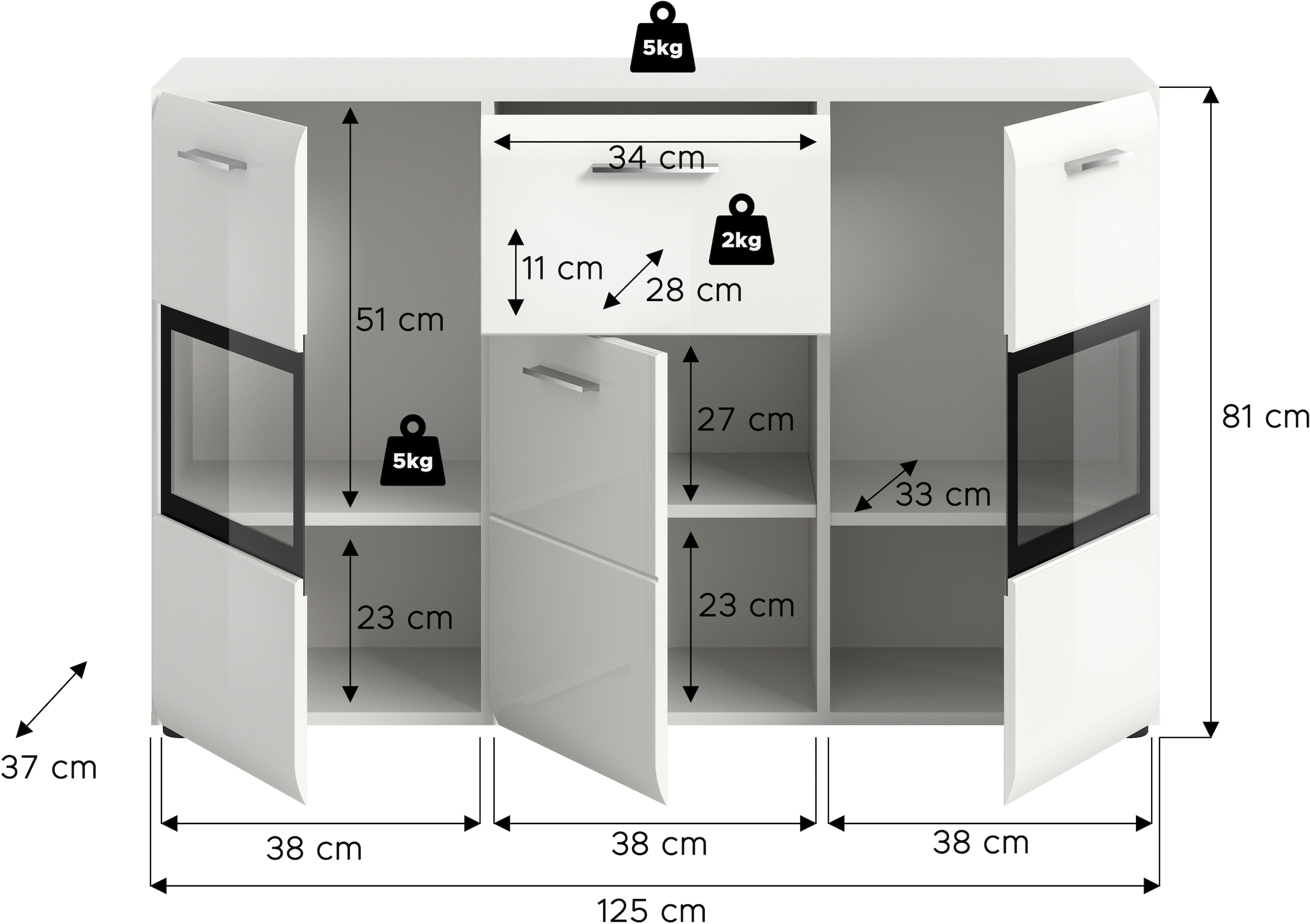 Home affaire Sideboard »FLORENZ, hochwertige MDF-Front,Rillenfräsung,2 Glastüren,1 Schublade« 1 cuis tlg. Sideboard, Anrichte, Wohnzimmerschrank