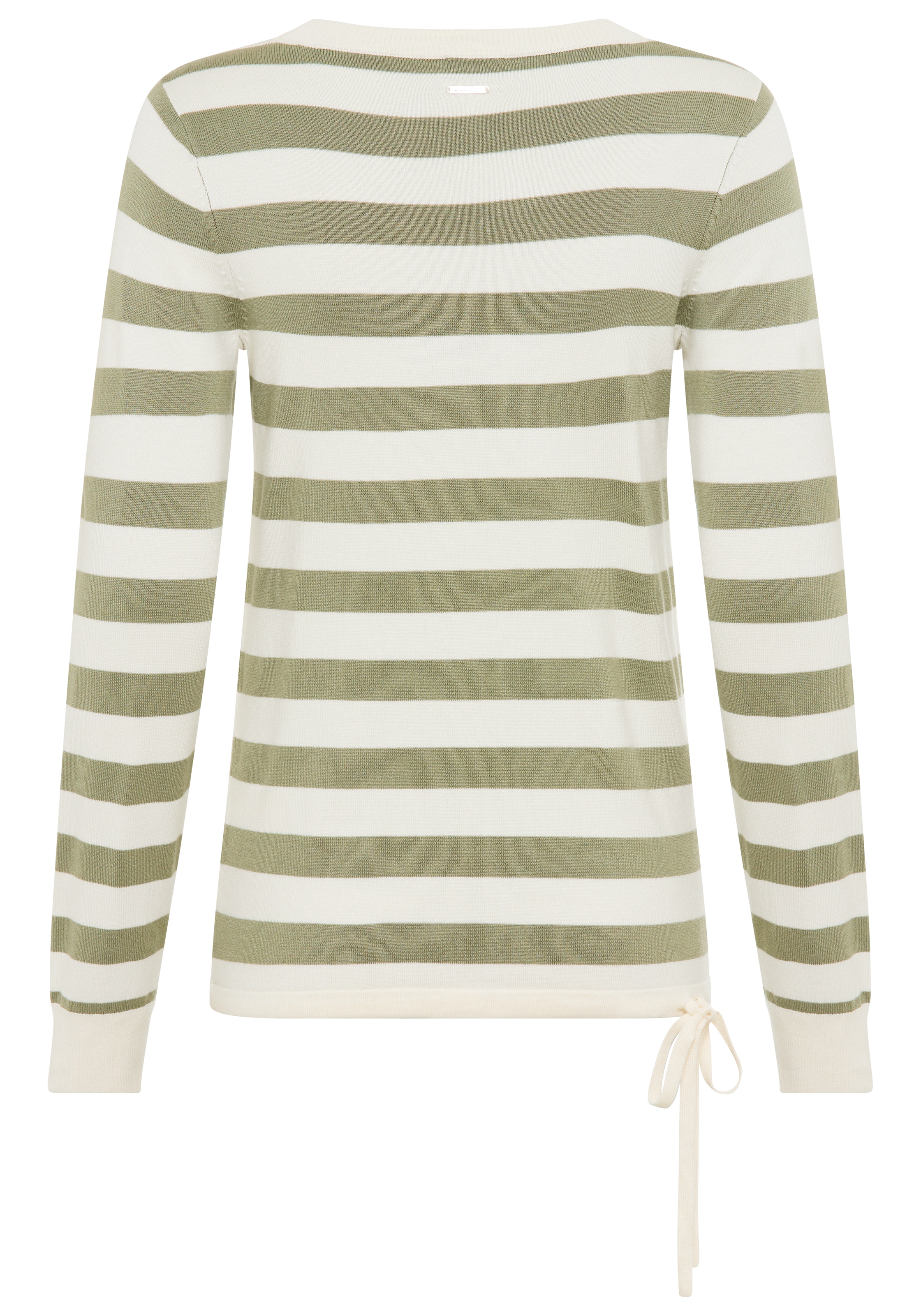 Laura Scott Streifenpullover leichter Übergangspullover mit Glitzerschrift und Bindeband
