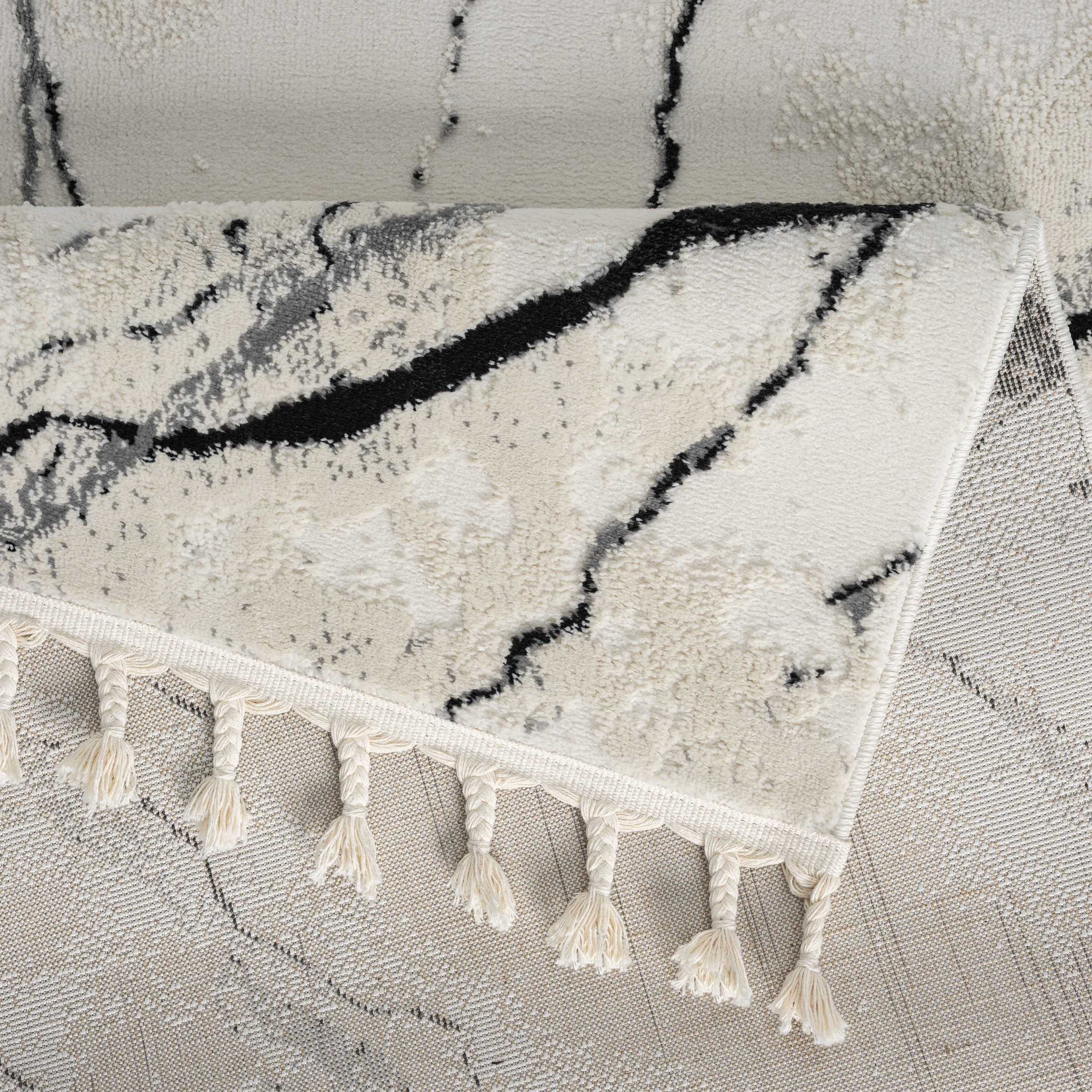 my home Teppich »Zoe,  Hoch-Tief-Struktur« rechteckig 11 mm Höhe mit Fransen, modernes Marmor-Design, Wohnzimmer, Schlafzimmer,