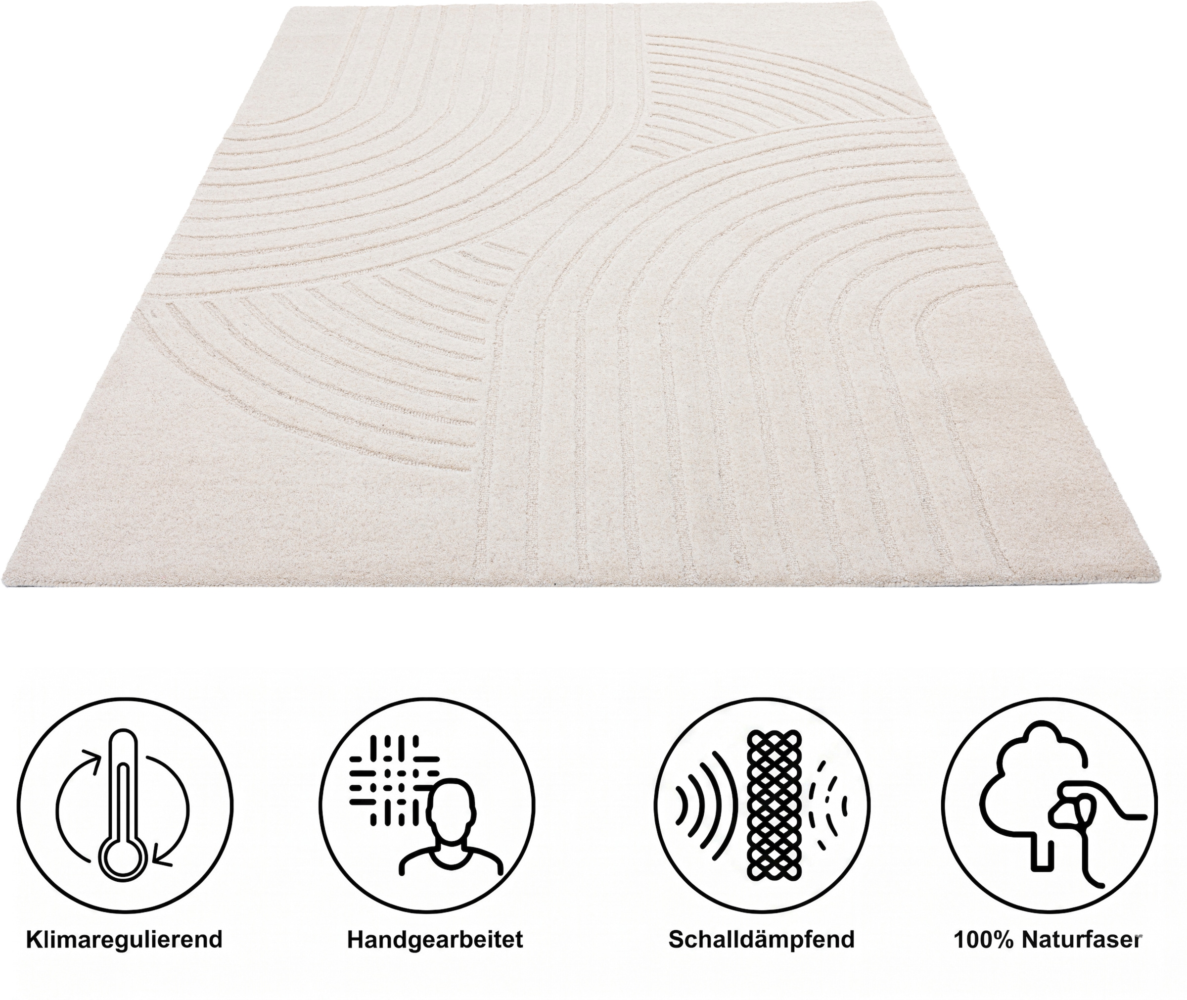 GOODproduct Tapis en laine »Gabbo Design, Handgefertigt, Teppich,  reine Wolle,« Rectangulaire 14 mm Höhe effet haut-bas, pure laine, look scandinave, fibre naturelle