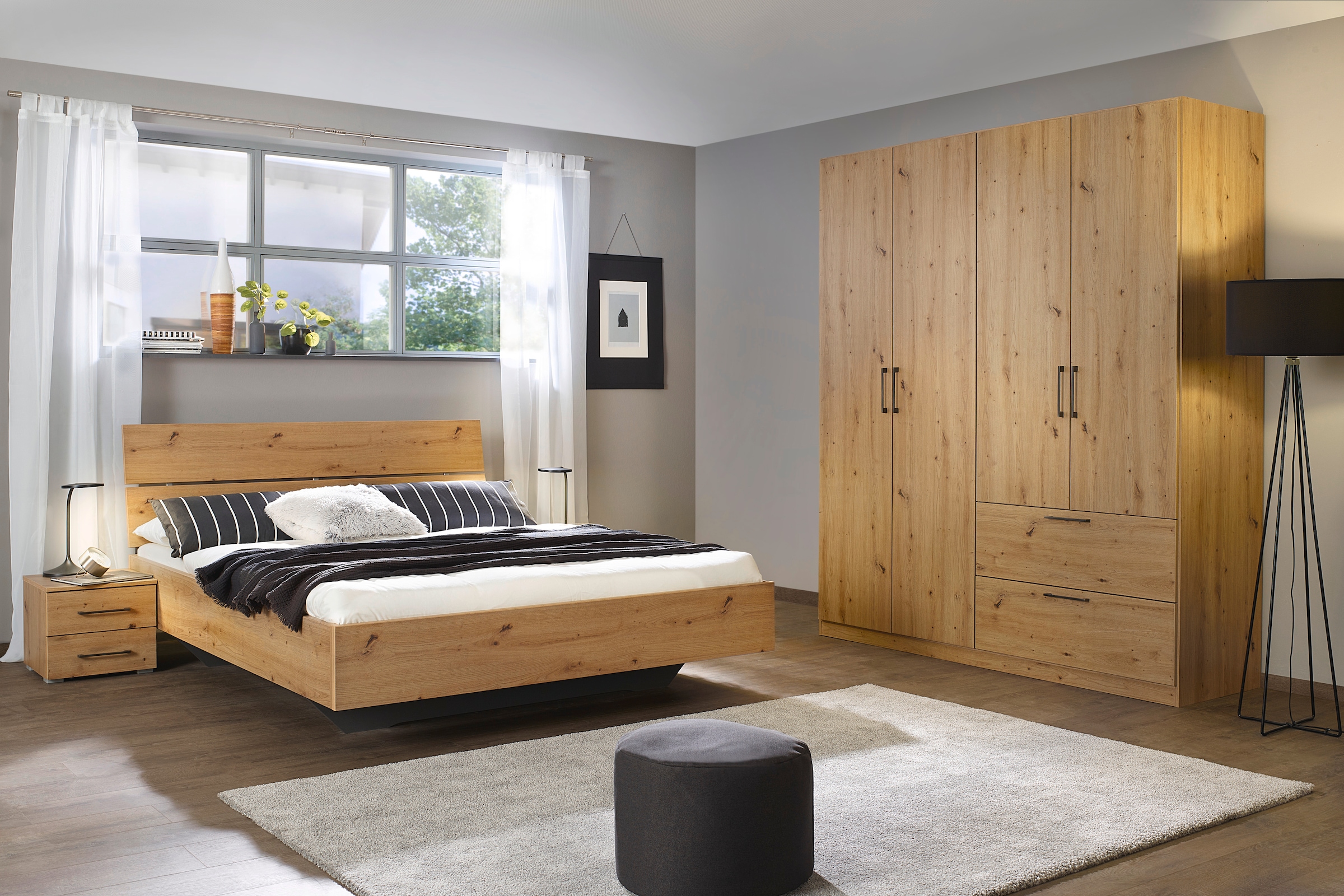 GOODproduct Armoire à portes battantes »Kleiderschrank Schrank Garderobe Wäscheschrank CHALLENGER« Largeurs 181/226 cm, hauteurs 197/210 cm,  poignées métalliques gris métal et tiroirs spacieux MADE IN GERMANY