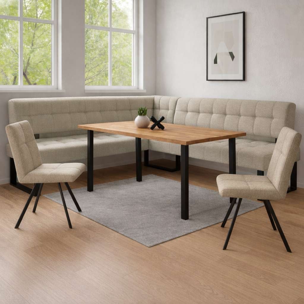 Home affaire Ensemble de bancs d'angle »Mia Essecke, Sitzgruppe, Eckbankgruppe, Küchenbankgruppe« Set, 4er, 4 tlg. Eckbank mit Wellenfederung; Tisch in Eiche massiv