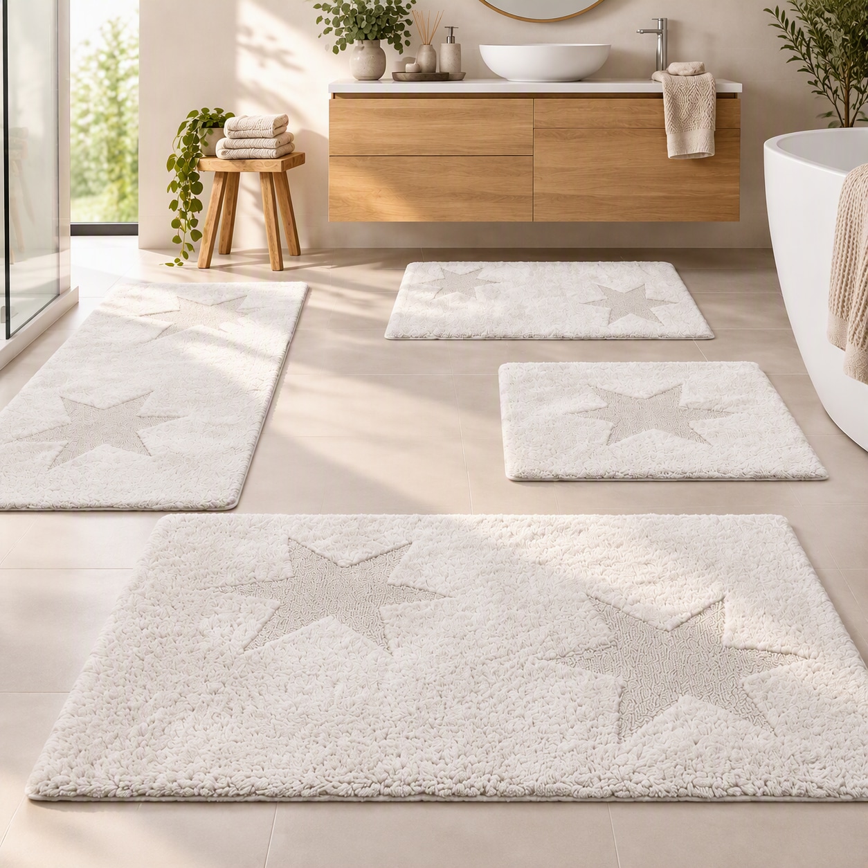 GOODproduct Badematte »Marie, Badvorleger, Badezimmer Teppich« Höhe 13 mm rutschhemmend beschichtet fussbodenheizungsgeeignet | strapazierfähig Badteppich, Stern Motiv, Hoch-Tief-Struktur, auch als Set