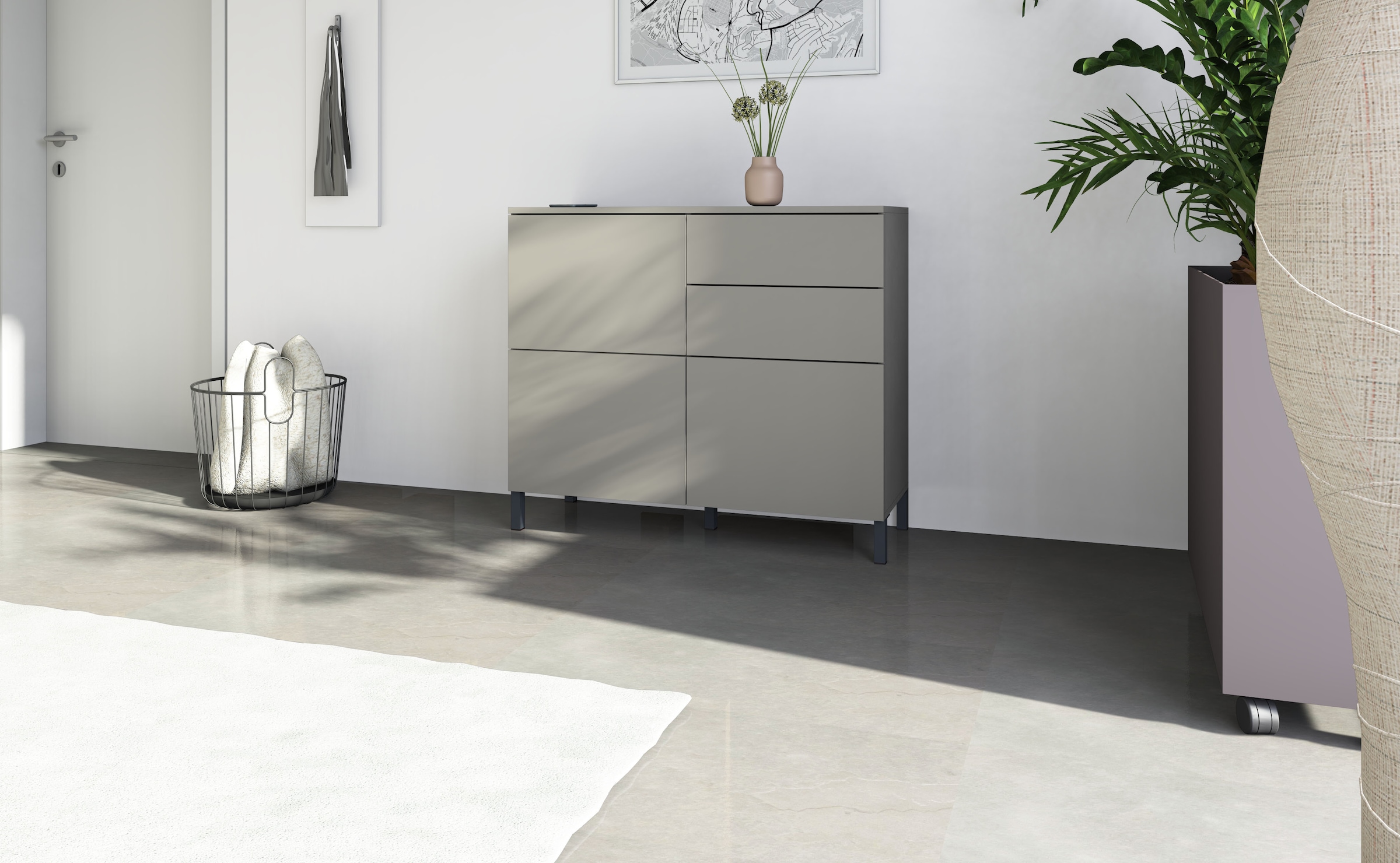 borchardt Möbel Kommode »Haama, modern, grifflos, Metallfüsse, praktisch,  3 Türen« Push-To-Open, verstellbare Einlegeböden, viel Stauraum, Breite 93cm