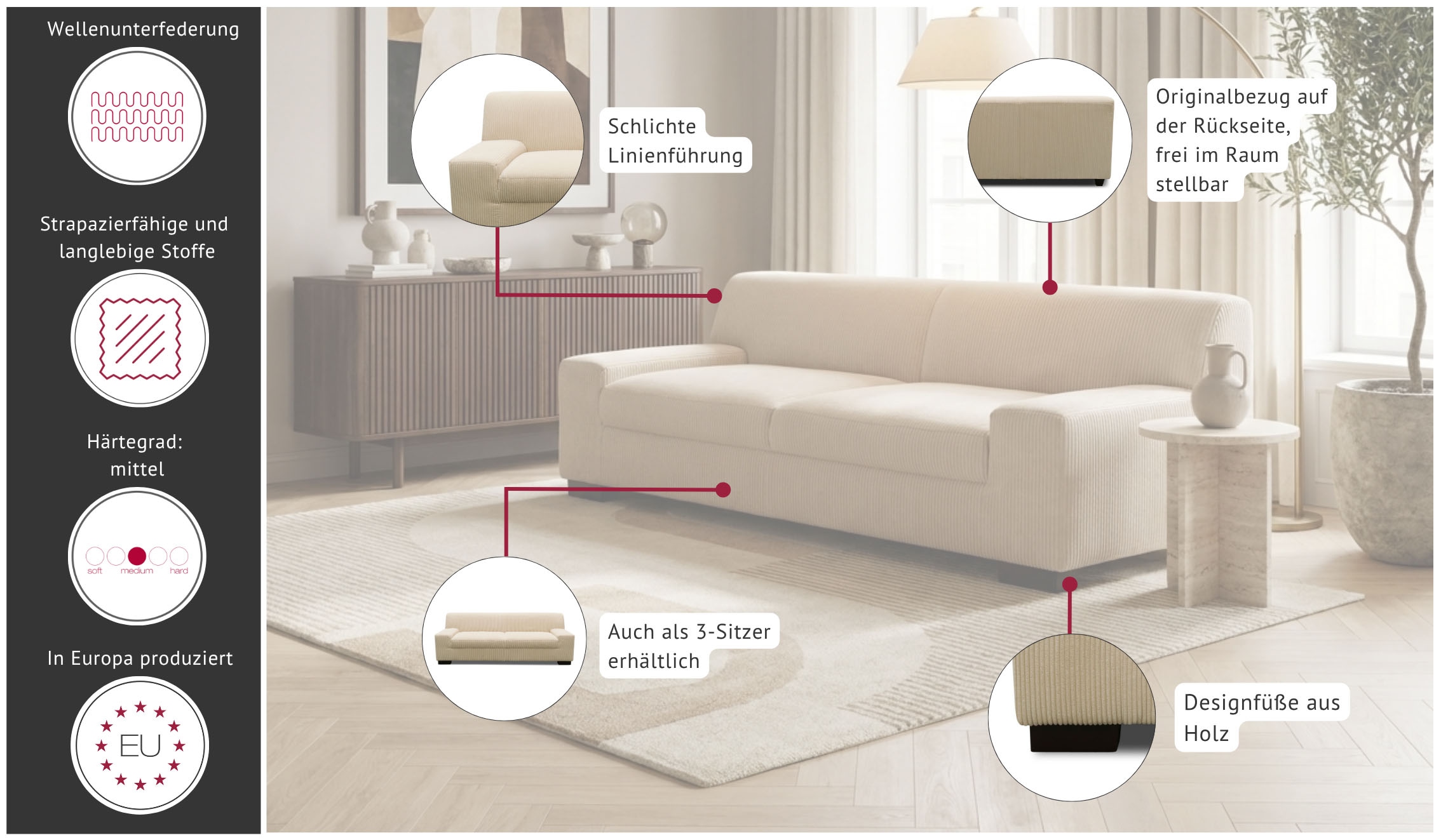 GOODproduct 2-places »Faxxe 194 x 85 cm, auch mit Schlaffunktion« en tissu d'ameublement doux et facile d'entretien