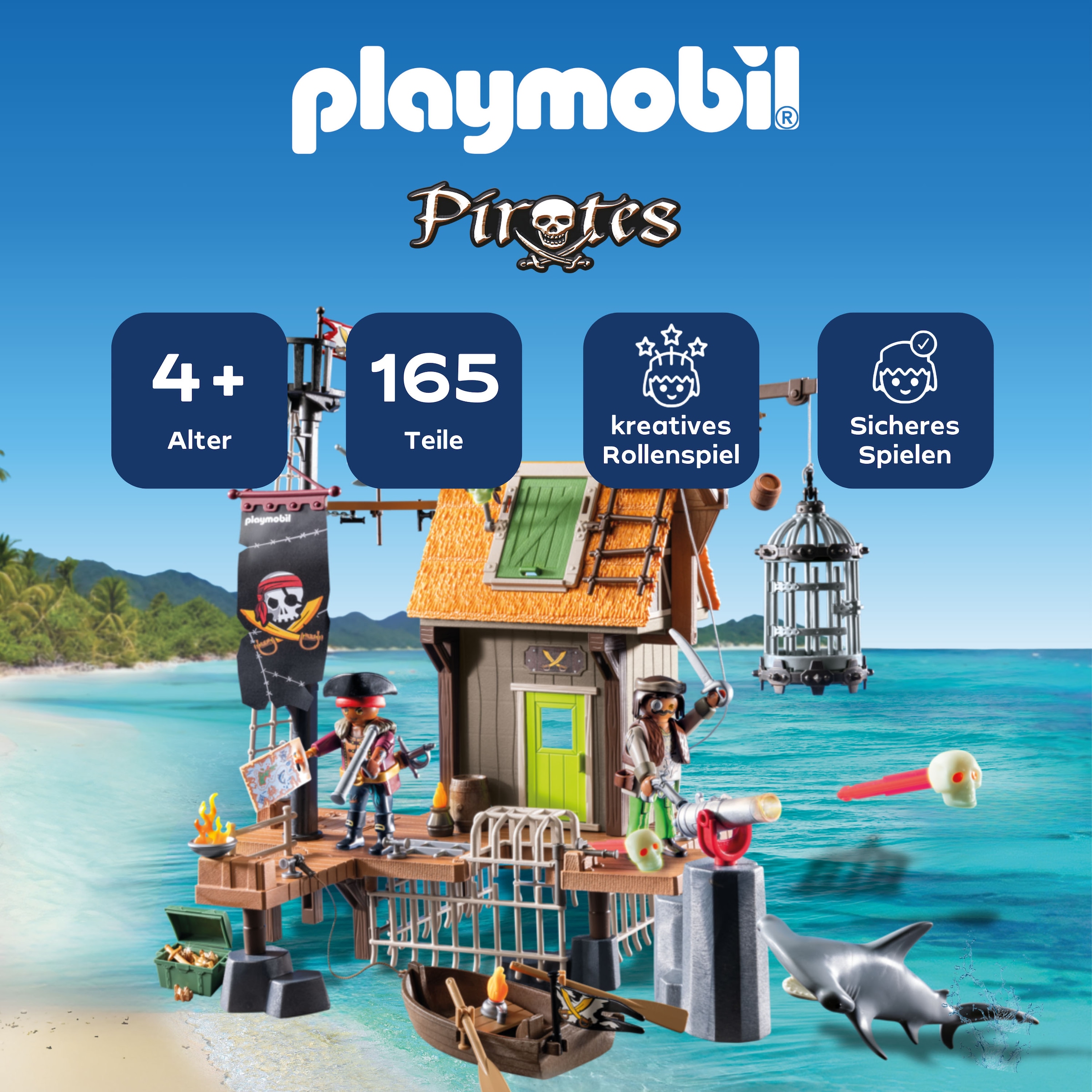 Playmobil® Jeu de construction »Piratenhafen mit Seeräuber-Gefängnis (71792), Playmobil Pirates« Made in Germany