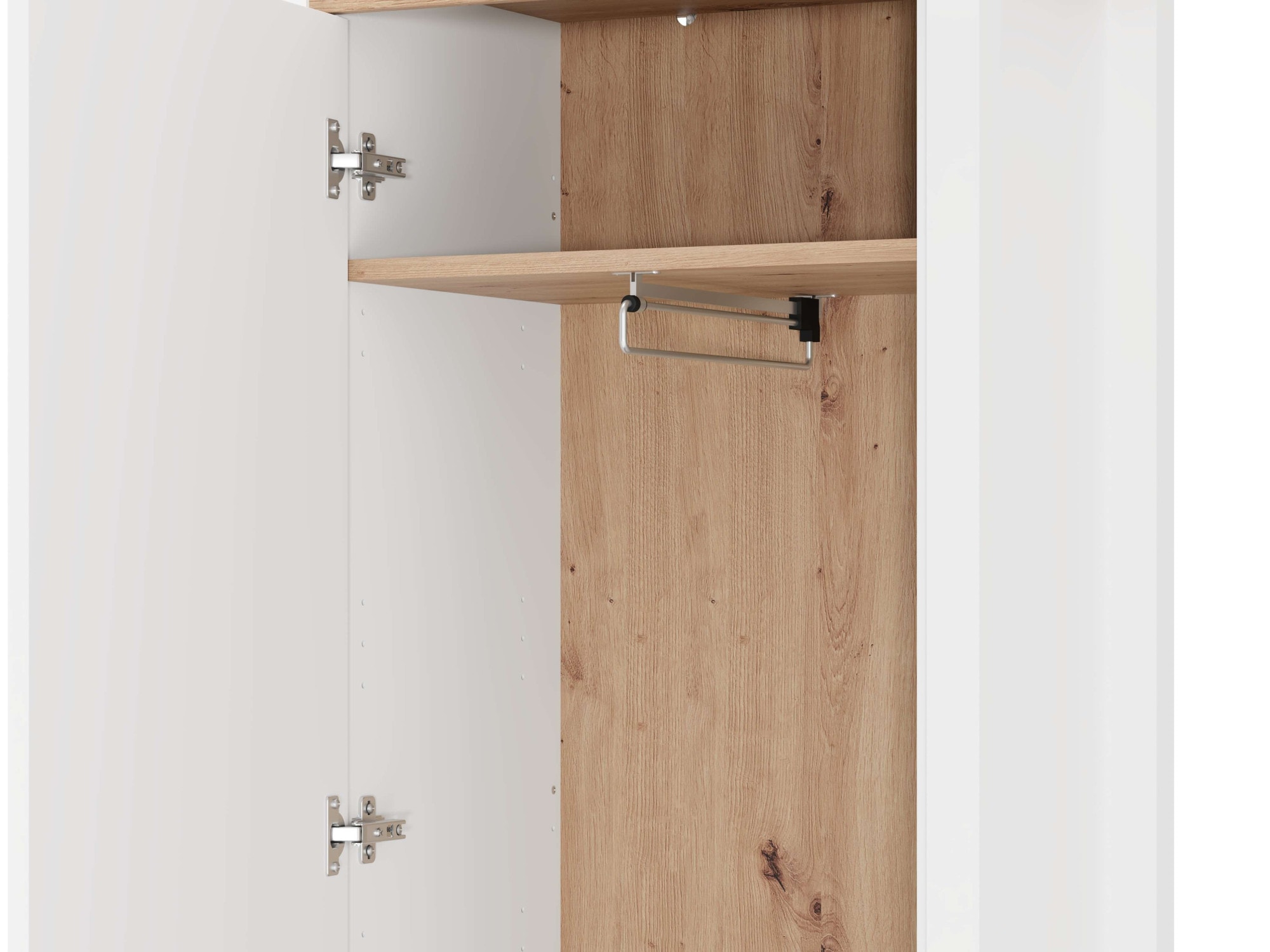 Home affaire Garderobenschrank »Bedford, Stauraumschrank, Flurschrank, ausziehbare Kleiderstange« MDF-Profil 2D ummantelt, Hotstamping, 1mm ABS-Kanten, 4 Einlegeböden