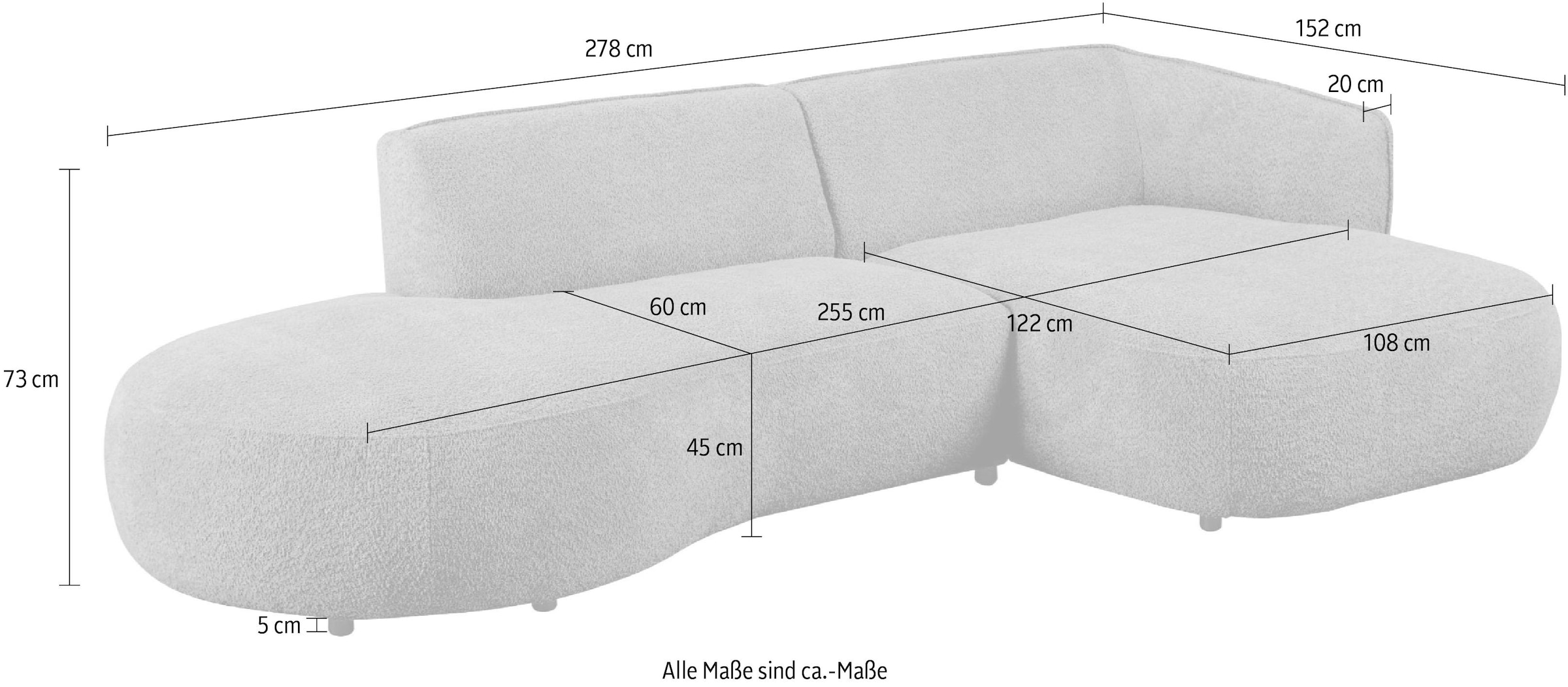 GOODproduct Ecksofa »OSTRUP Rundsofa, L-Form, Naturtöne, Boucle oder Chenille« Breite 278 cm, organische Form mit sanften Rundungen