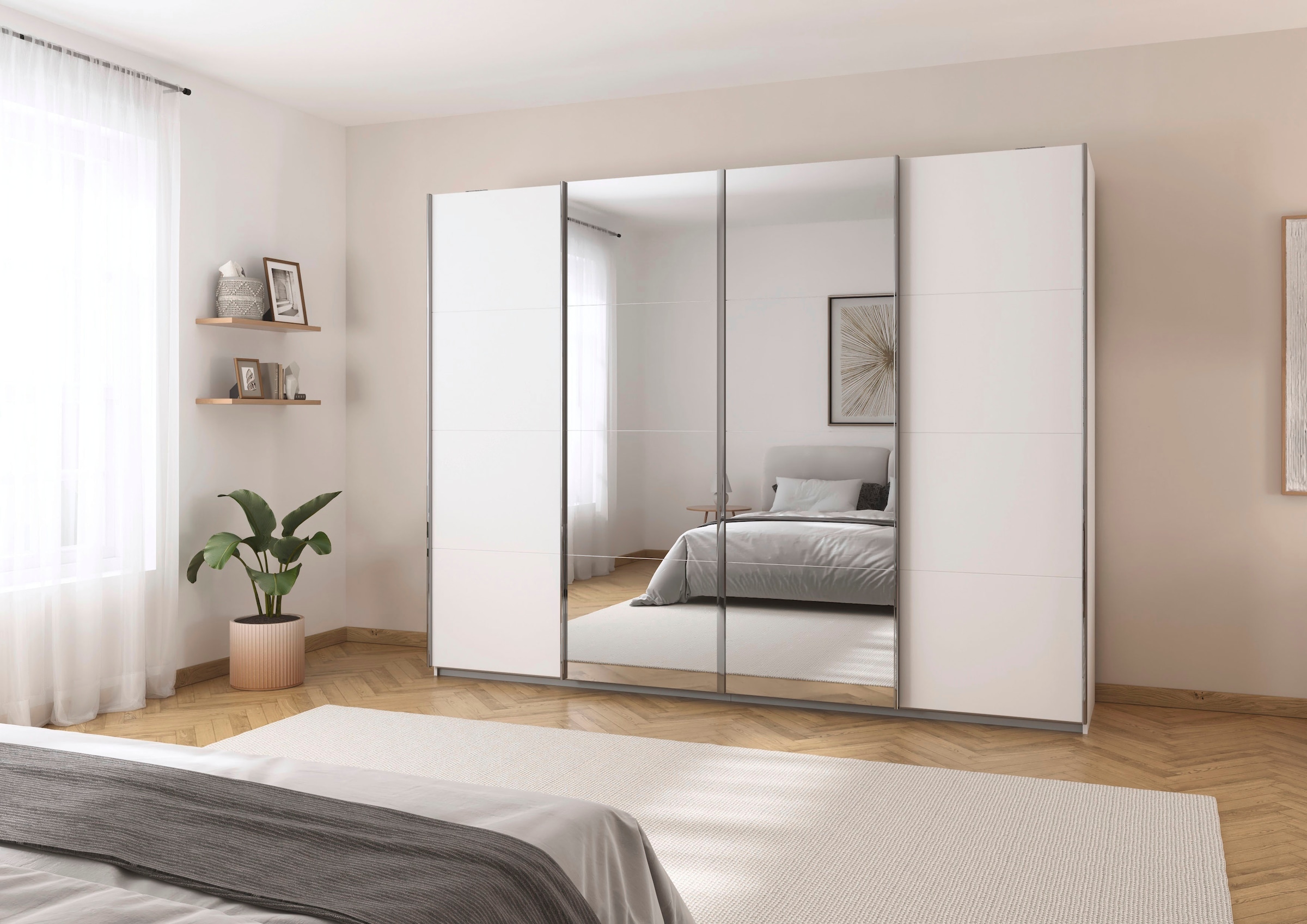 rauch Schwebetürenschrank »Kleiderschrank Schrank Garderobe Wäscheschrank Ankleide SYNCRONO« Mitteltüren öffnen parallel, Breiten 271/316/361 cm Höhen 211/230 cm,  Mitteltüren mit praktischer Synchron-Öffnung MADE IN GERMANY