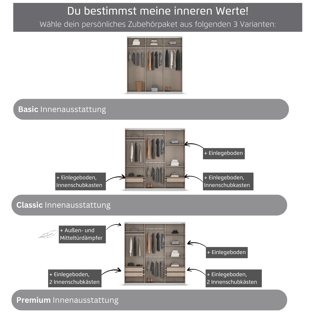 GOODproduct Armoires à vêtements »Mehrzweckschrank Aktenschrank Möbel Mietswohnung Schlafzimmer AVOLA« 3 finitions différentes BASIC/CLASSIC/PREMIUM (incl. soft-close),  avec élégantes moulures en chrome, noir ou blanc FABRIQUÉ EN ALLEMAGNE