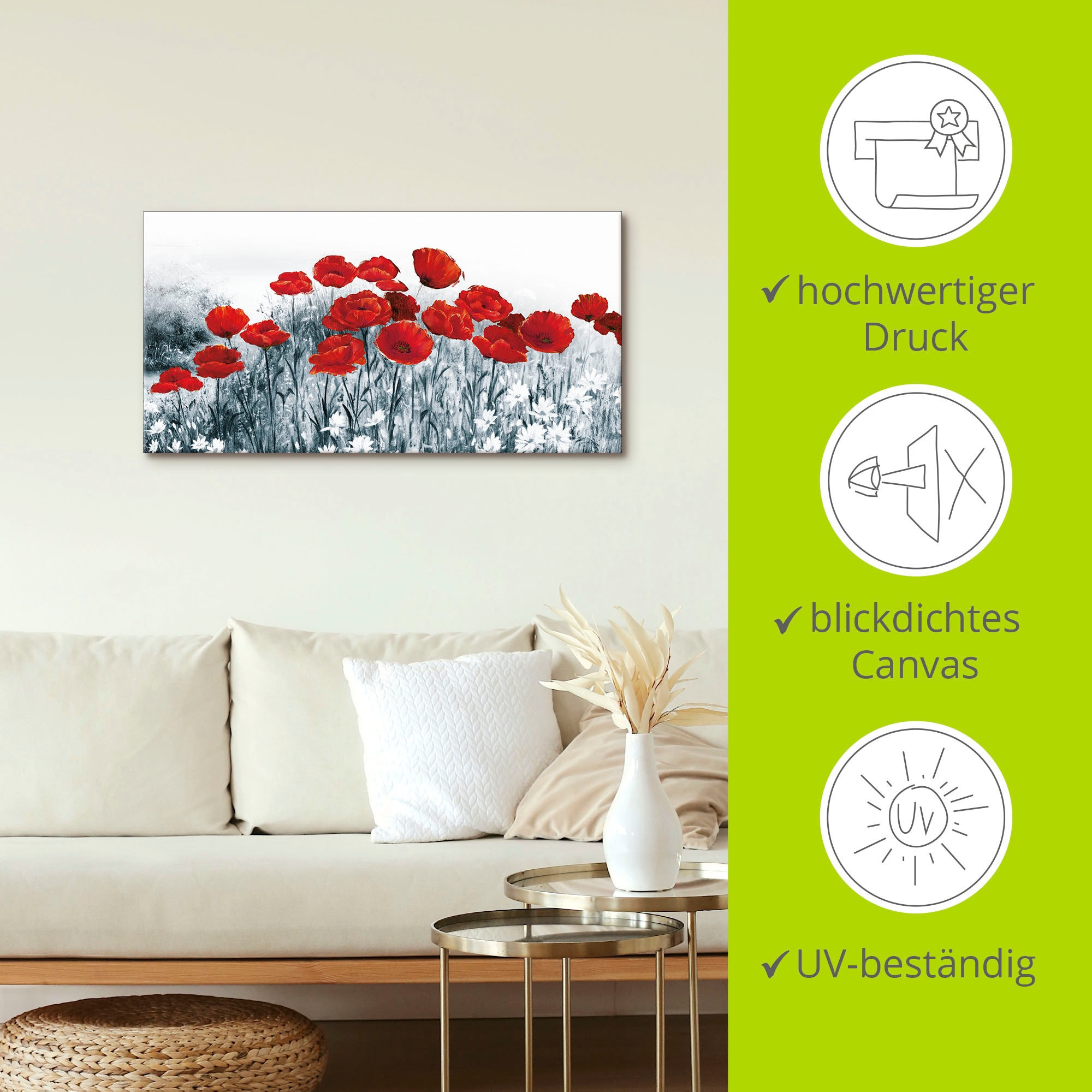 Artland Tableau sur toile »Roter Mohn im Feld« 1 cuis tlg. auf Holzrahmen gespannt