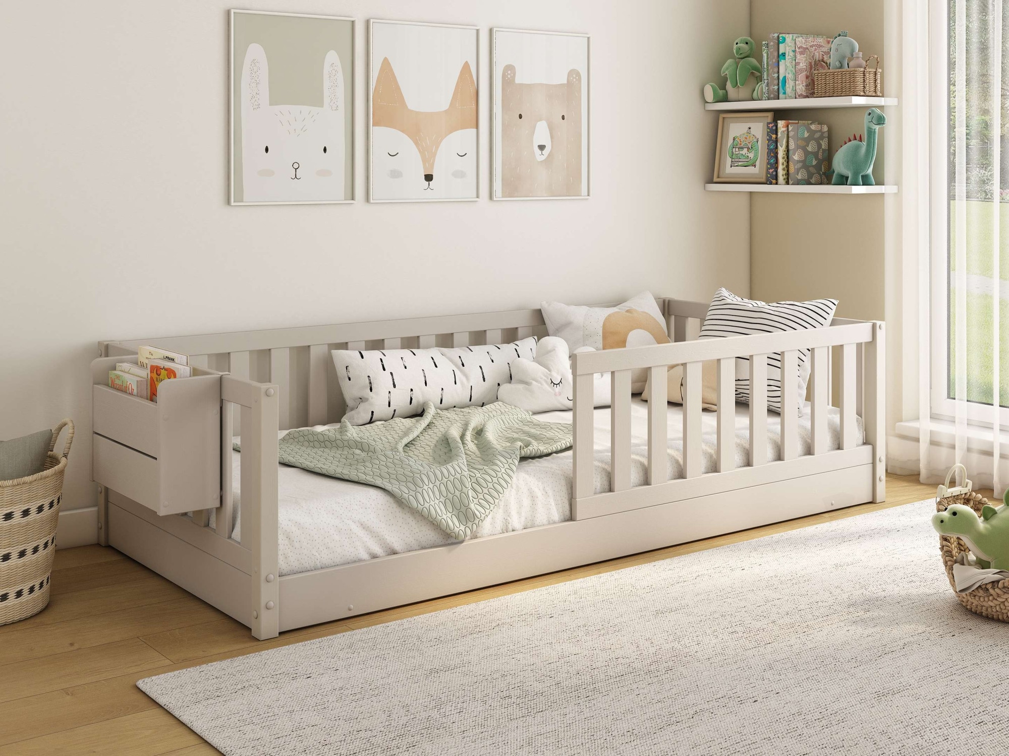 GOODproduct Lit d'enfant »Avelin« Pin massif, certifié FSC®, en couleur tendance cachemire beige