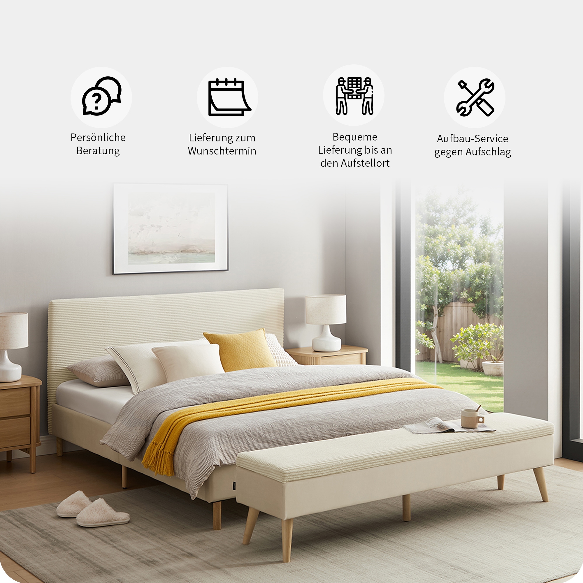 Home affaire Polsterbett »Armandine inkl. Lattenrost« Kopfteil mit Cordbezug, erhältlich in den Breiten 140cm & 180cm