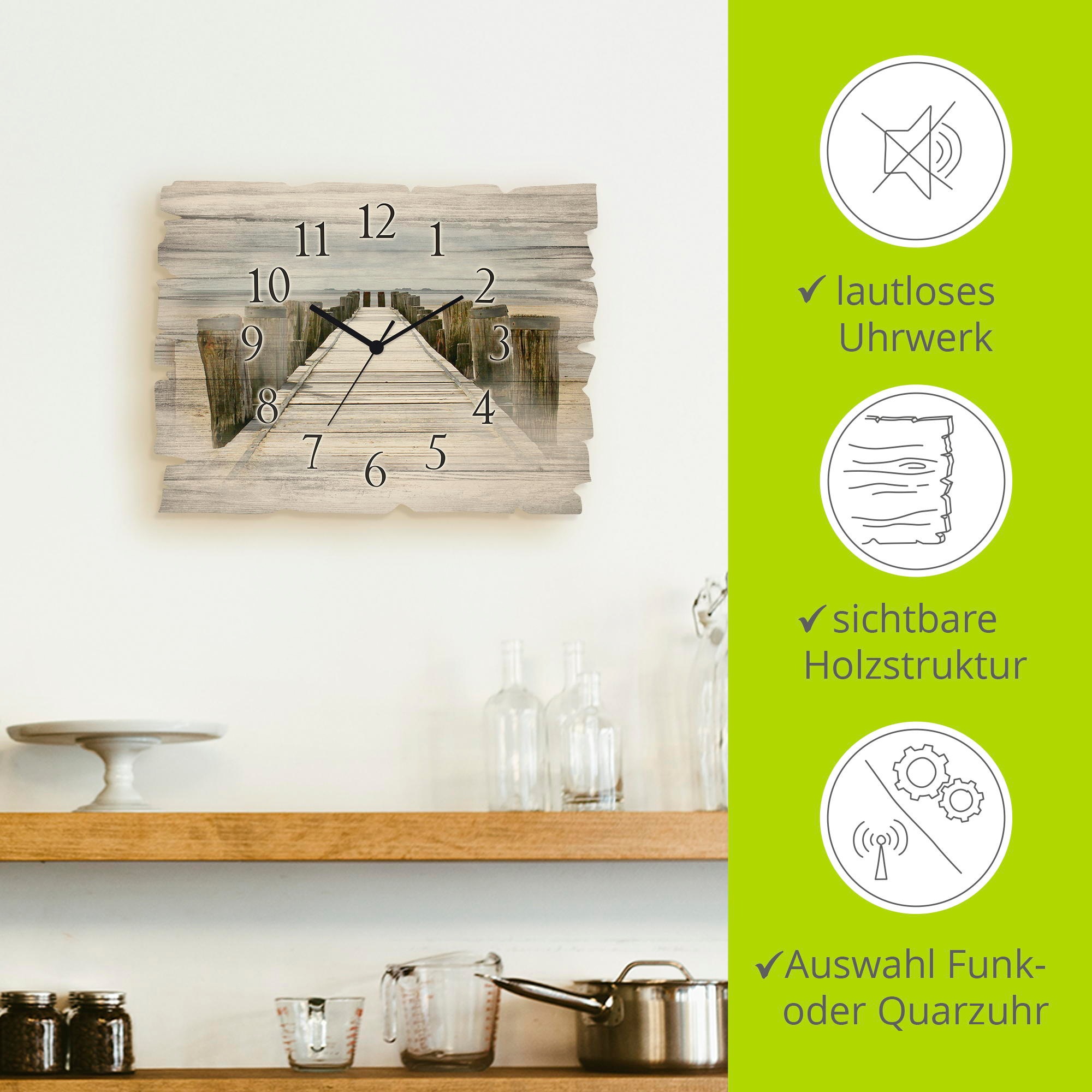 Artland Wanduhr »Steg ins Watt« wahlweise mit Quarz- oder Funkuhrwerk, lautlos ohne Tickgeräusche