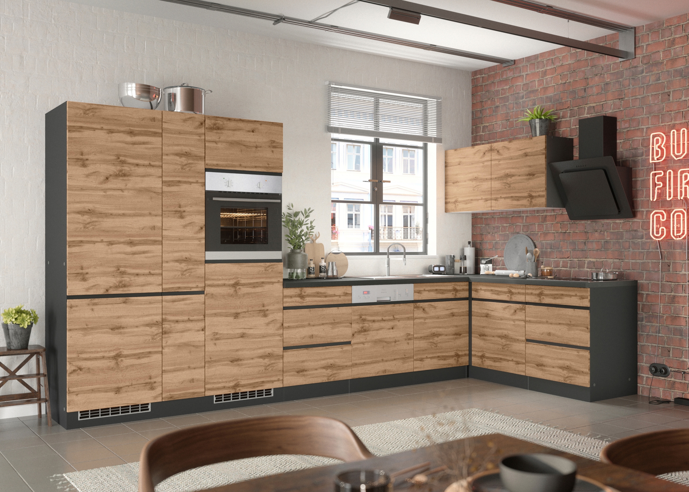 KOCHSTATION Winkelküche »KS-Riesa« Stellbreite 390/180 cm, ohne E-Geräte