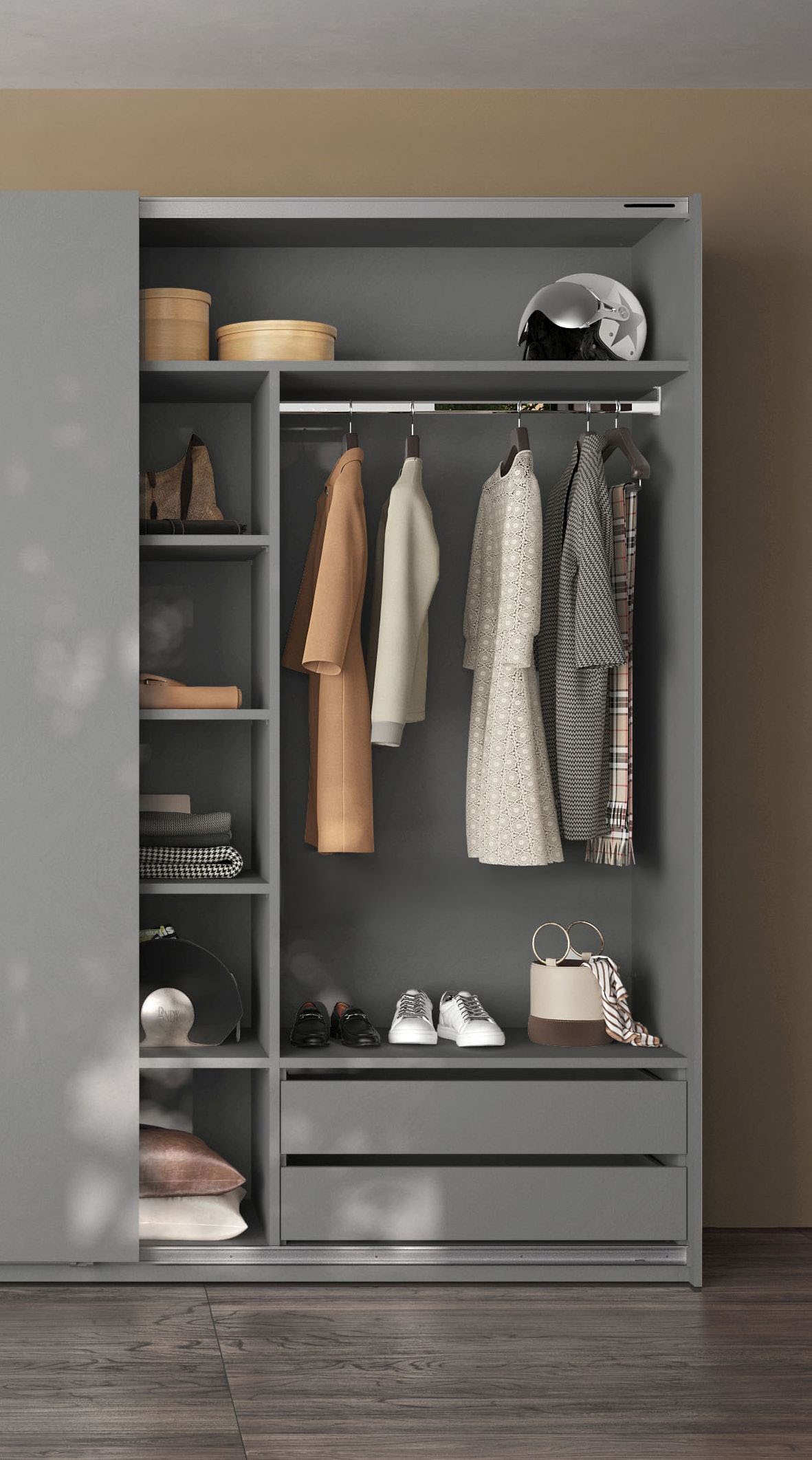 Home affaire Compartimentage intérieur »Jupiter – Steingrau, B135×H193 cm, 4 Böden B43 cm, SK-Einsatz B90 cm« + 1 Kleiderstange, Breite 89 cm, Zubehör für Schweber Jupiter, 275 cm