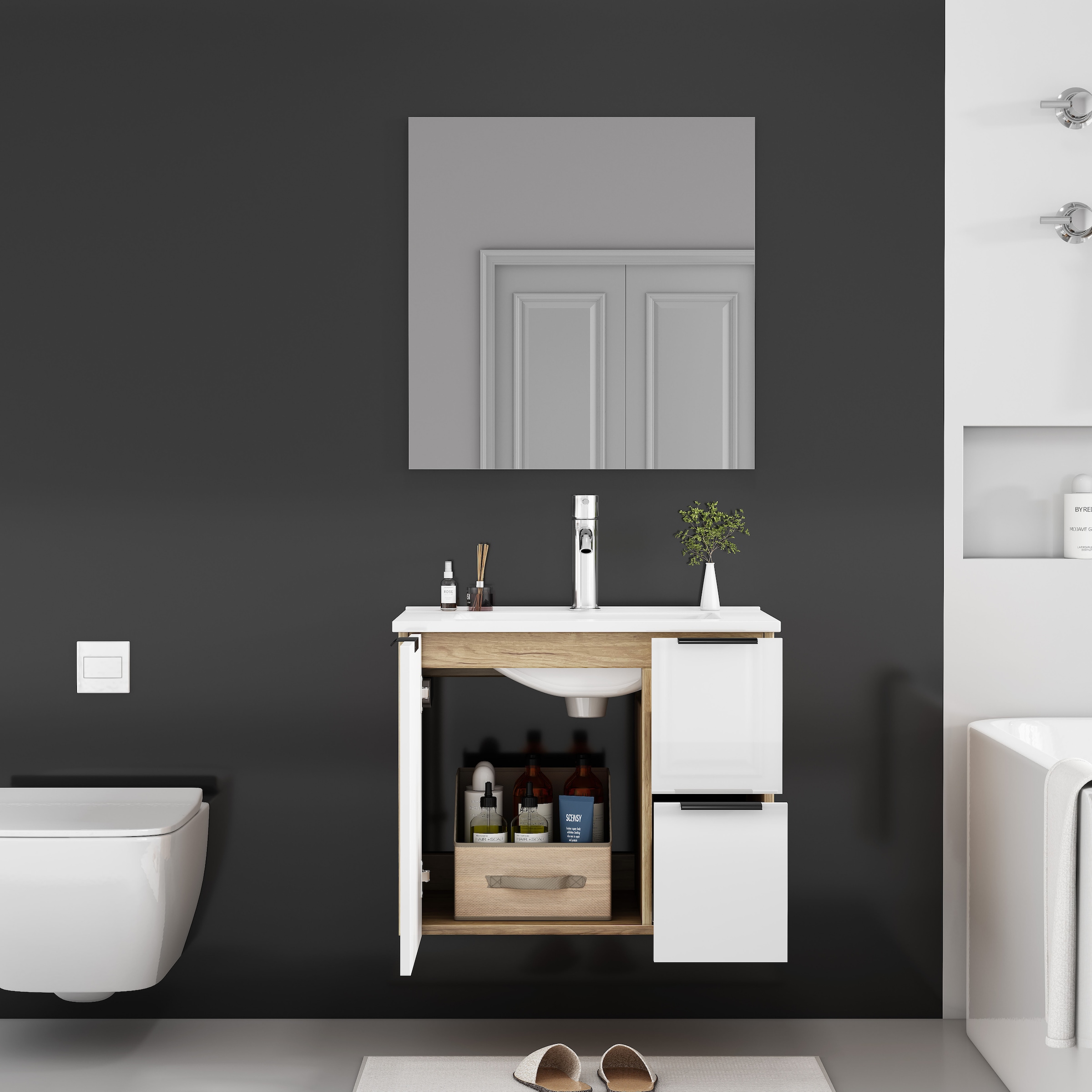 GOODproduct Waschtisch »Picante« inkl. Keramikbecken, 60 und 80 cm, 1Tür + 2 Schubladen, wandhängend