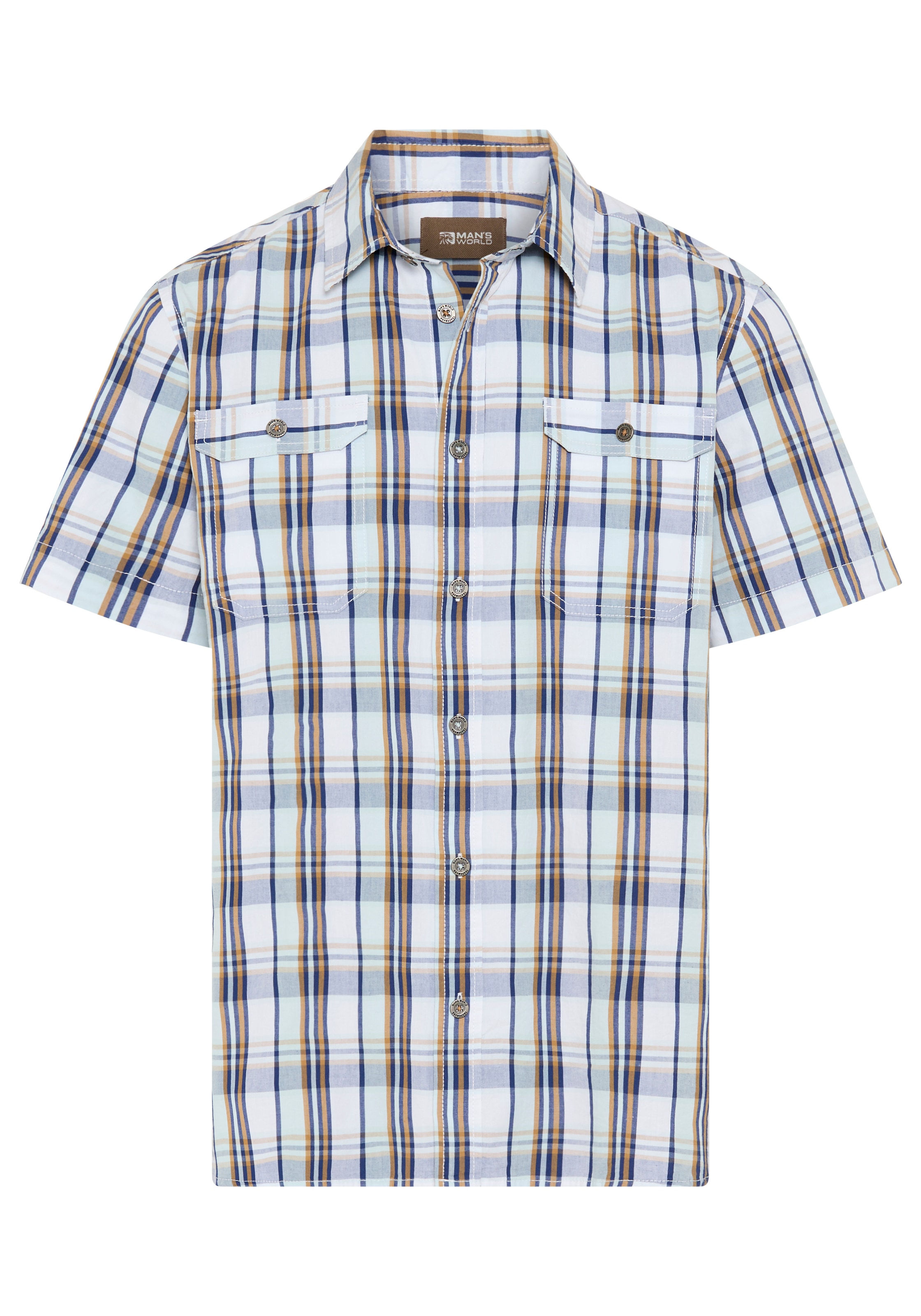 Man's World Chemise à carreaux Kurzarm, für Casualmode, Basic, Frühling und Sommer, aus Baumwolle