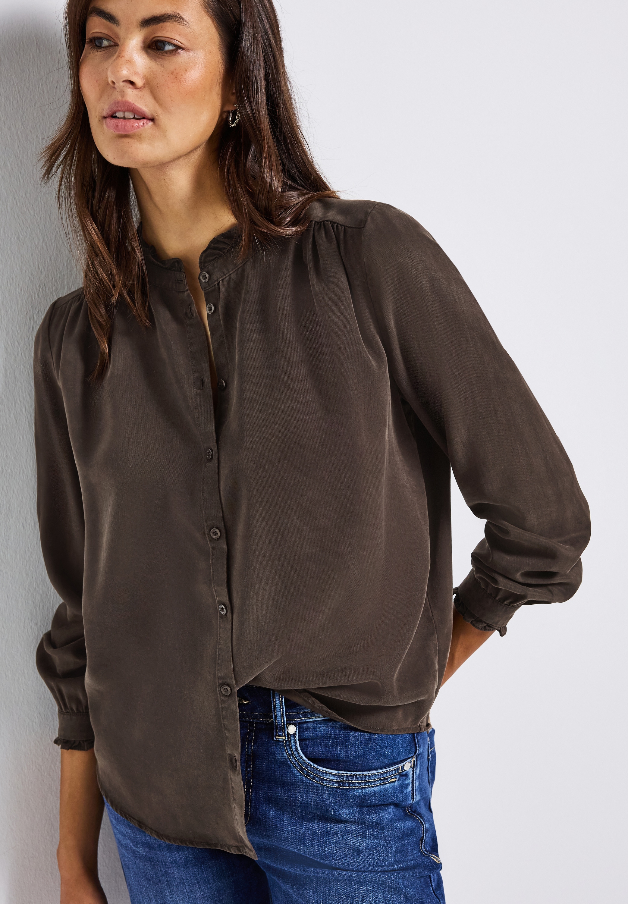 STREET ONE Blouse à manches longues , mit Rüschendetails, Washed Look
