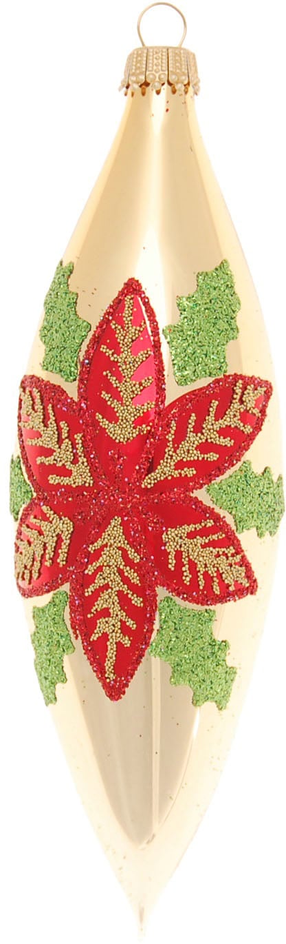 Krebs Glas Lauscha Christbaumschmuck »Weihnachtsstern & Beeren, in Olivenform« Weihnachtsdeko, Christbaumkugeln aus Glas, Weihnachtsbaumkugel