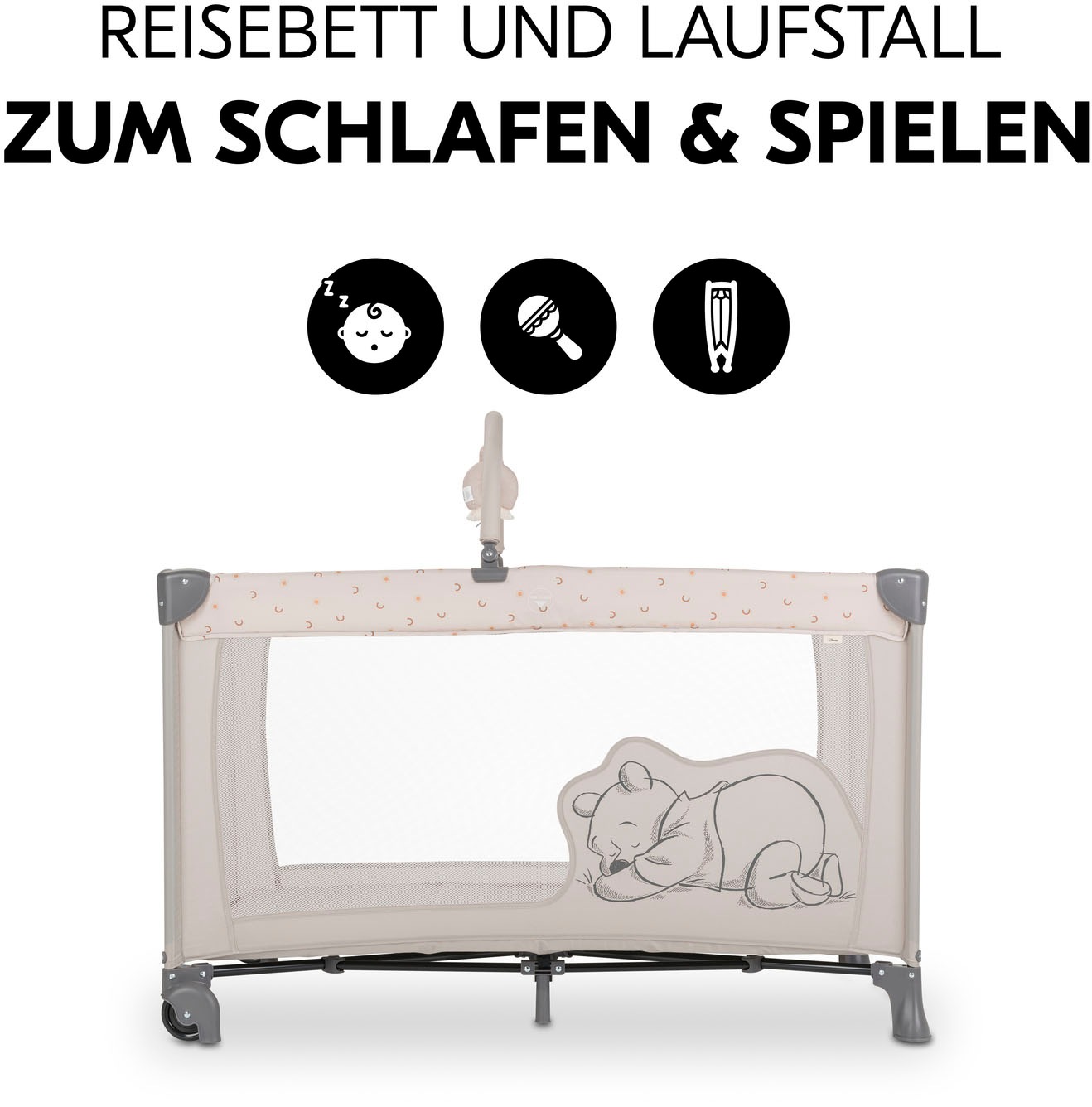 Hauck Baby-Reisebett »Dream N Play Go, Pooh Rainbow, beige« inkl. Transporttasche